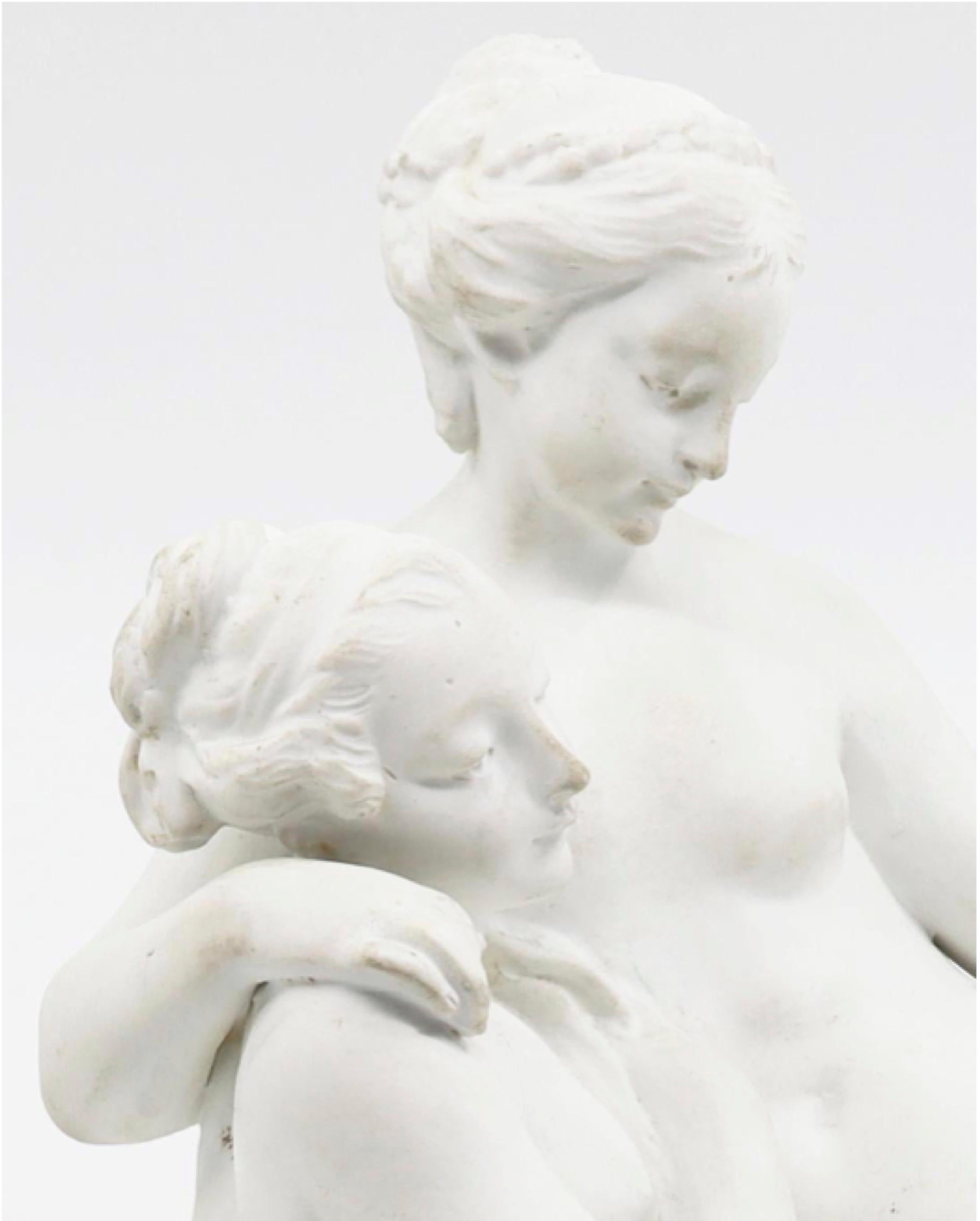 Ceramic Biscuit of 2 Girls with Goose, 19th Century, French For Sale