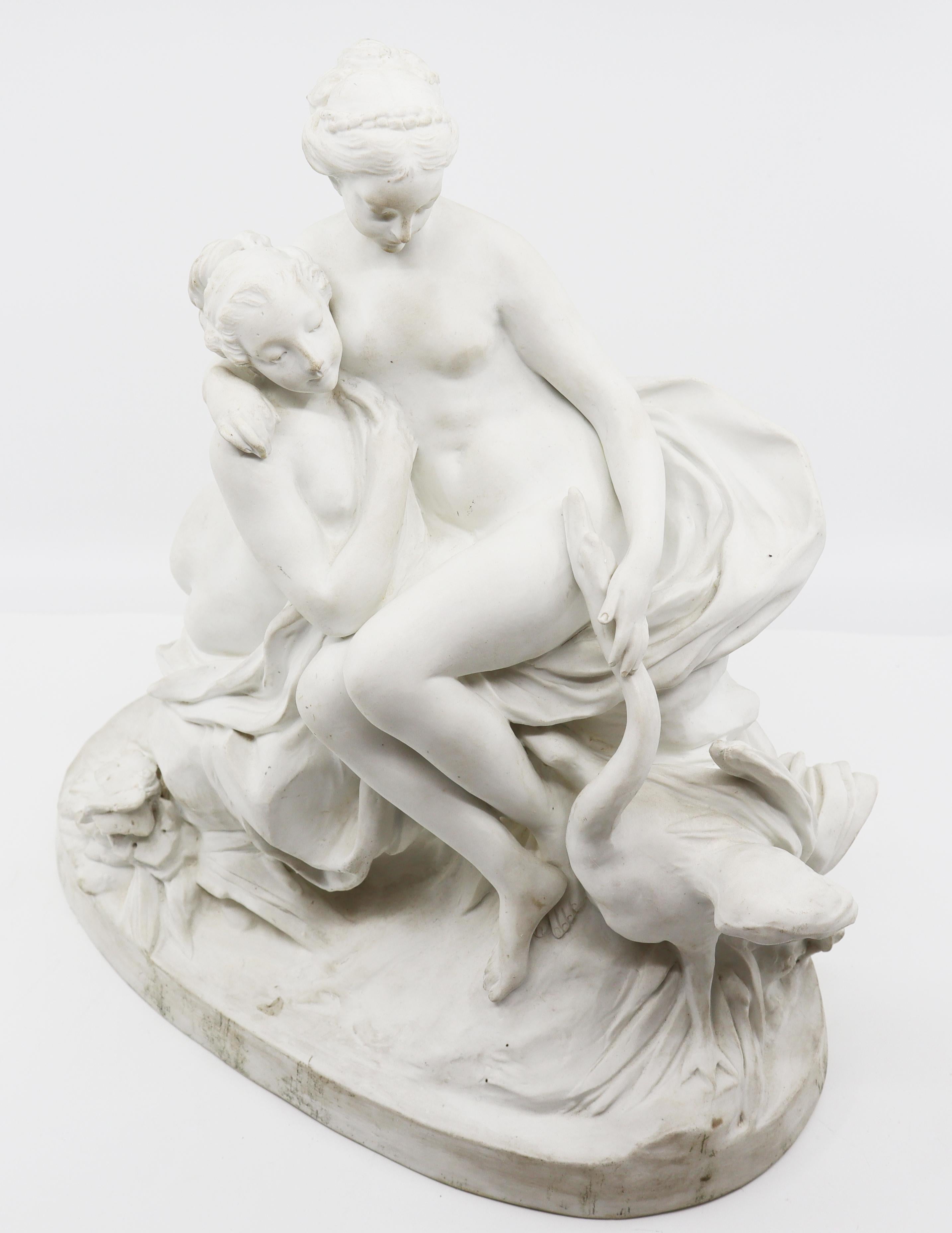 XIX secolo Biscuit of 2 Girls with Goose, 19th Century, French in vendita
