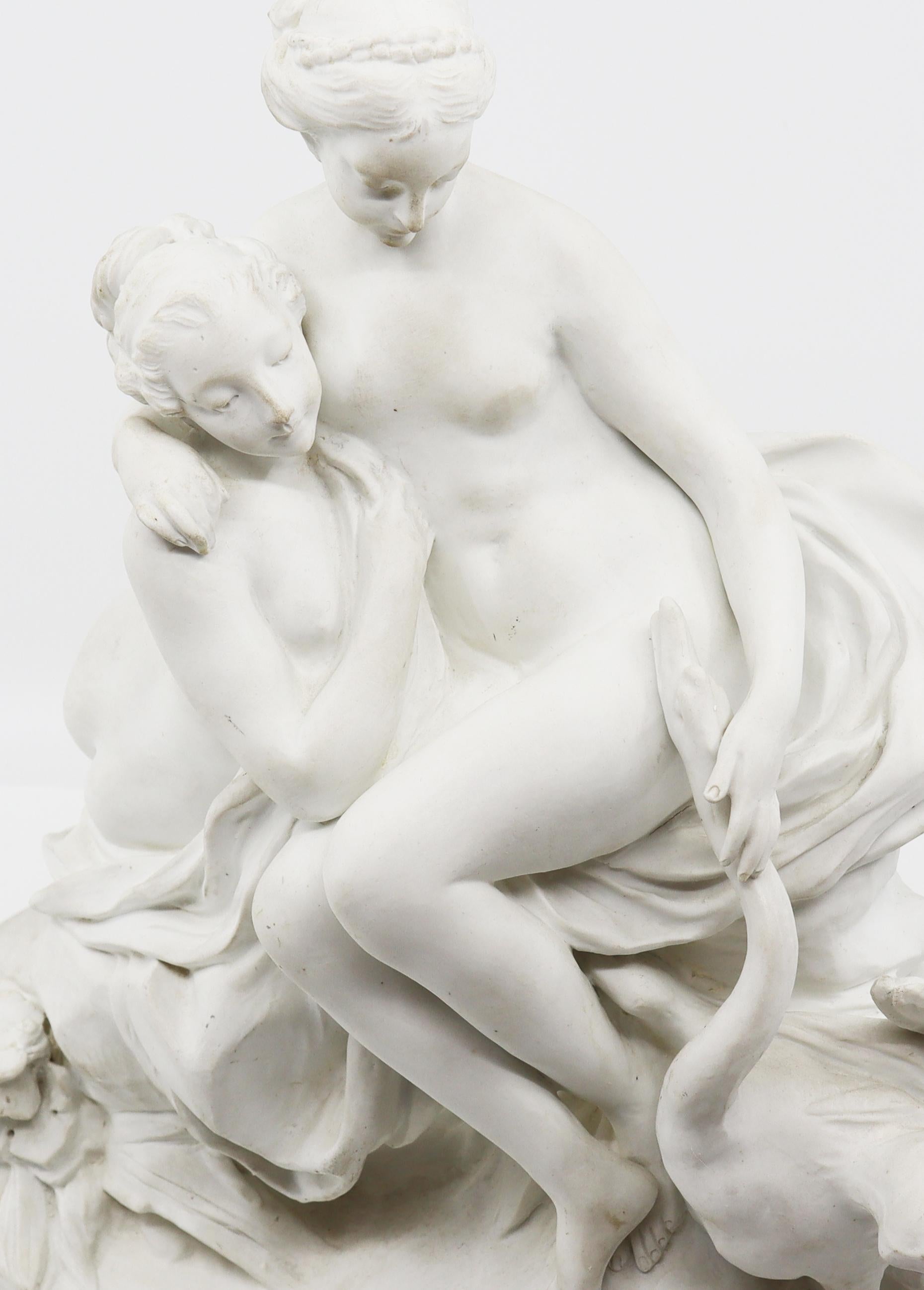 Ceramica Biscuit of 2 Girls with Goose, 19th Century, French in vendita