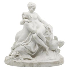 Antique Biscuit of 2 Girls with Goose, 19th Century, French