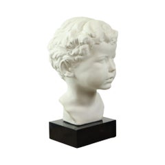 Biscuit Porcelain Bust Child Black Granite Base 34cm