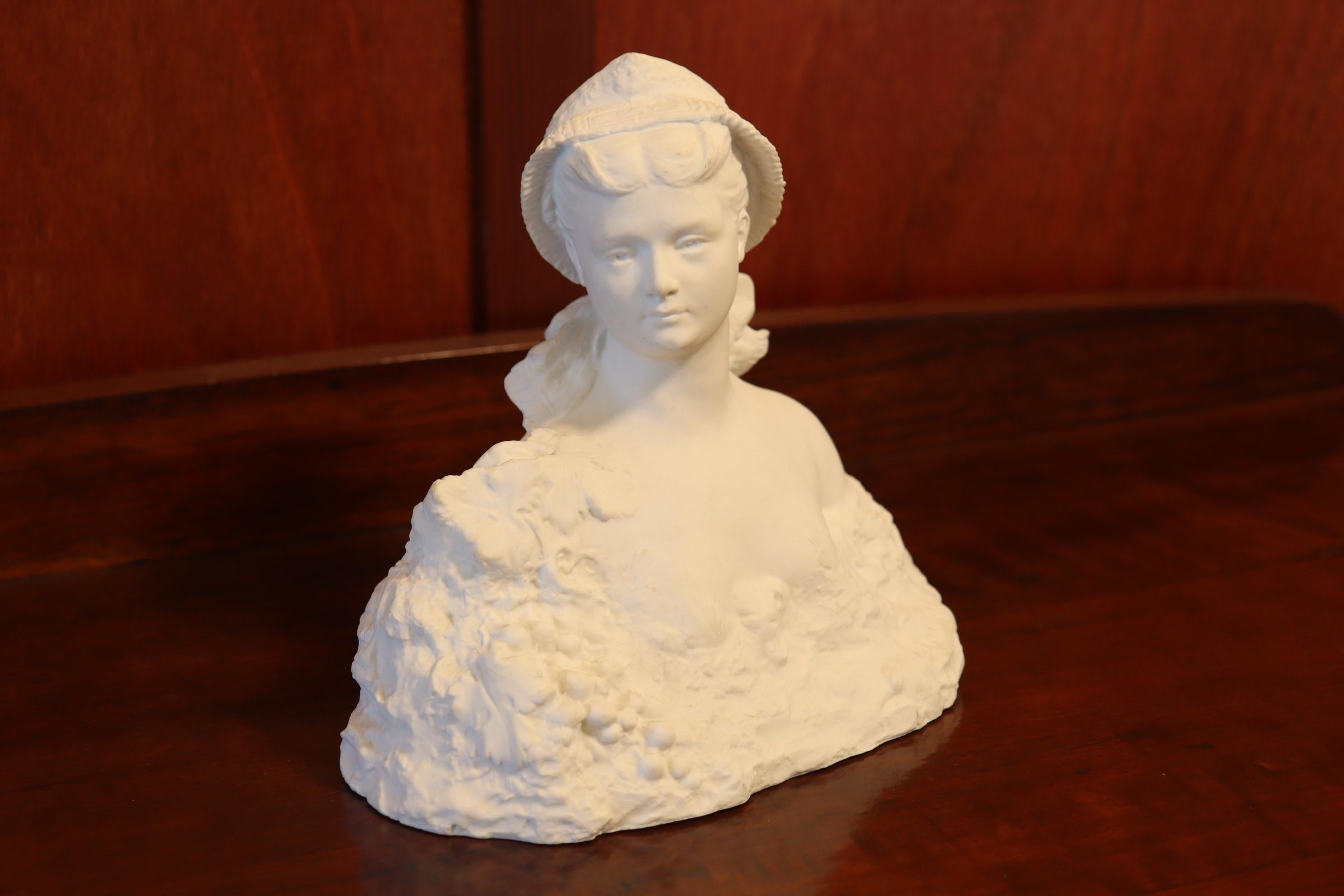 High Victorian Biscuit porcelain bust Tourangelle by Georges Delperier For Sale