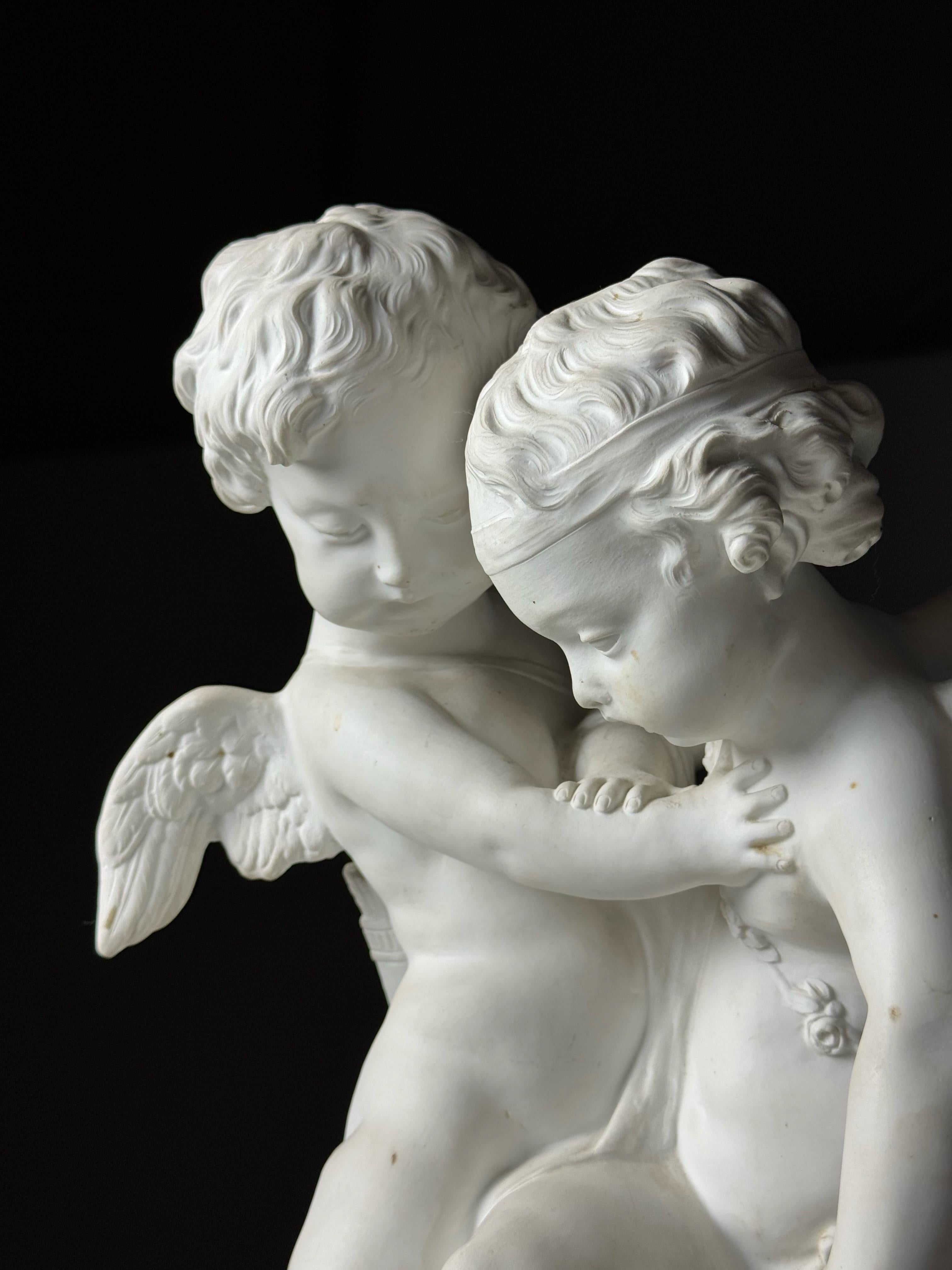 Biscuit Porcelain statue of 2 Putti’s after Falconet For Sale 8