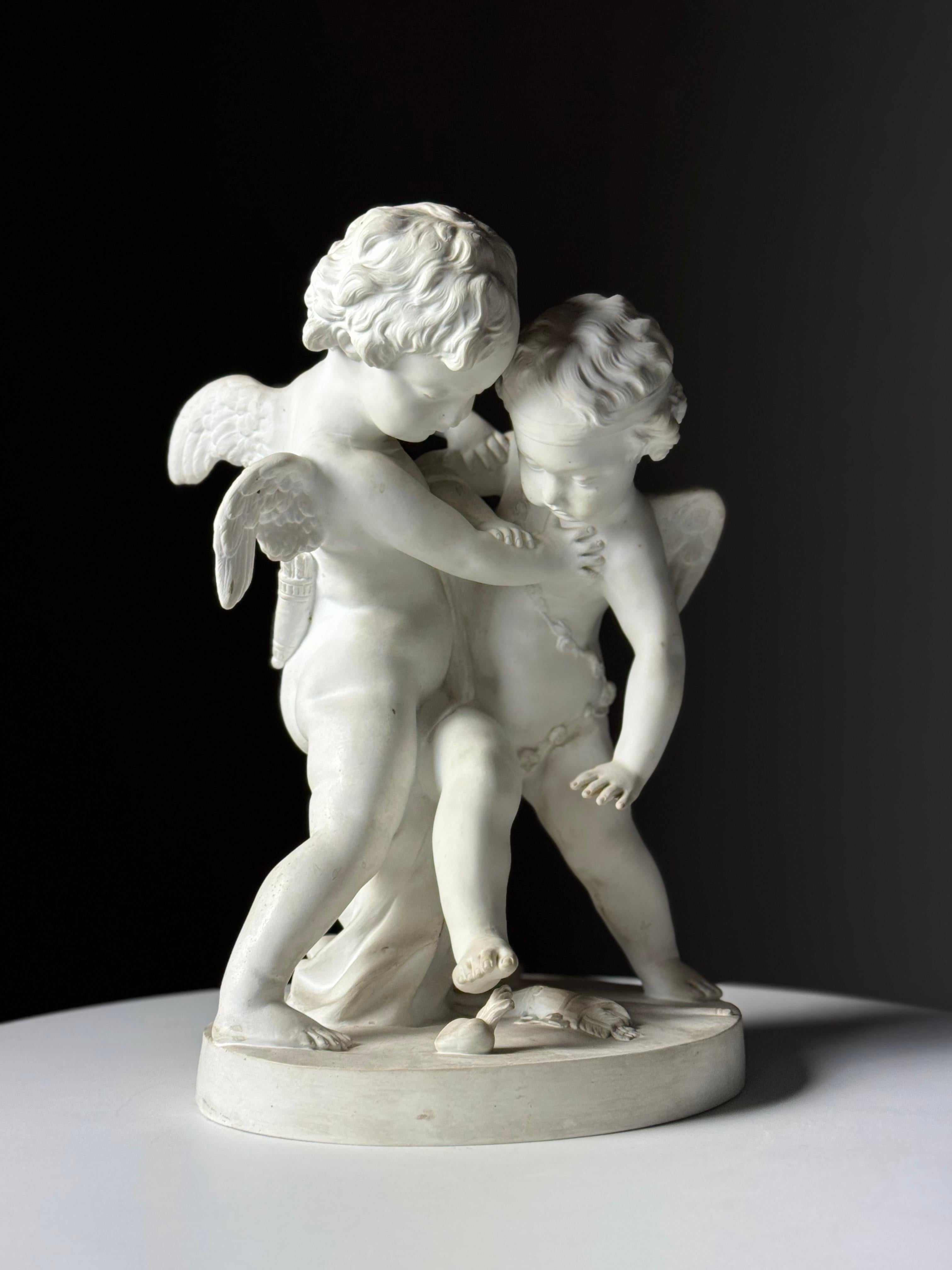 Biscuit Porcelain statue of 2 Putti’s after Falconet For Sale 1