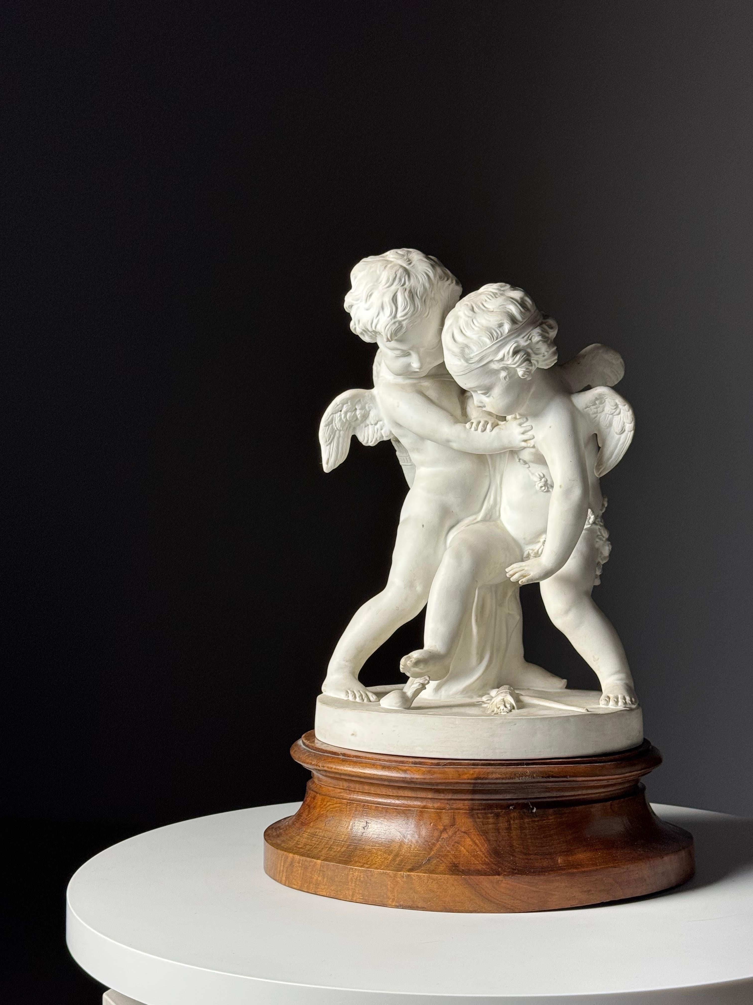 Biscuit Porcelain statue of 2 Putti’s after Falconet For Sale 4