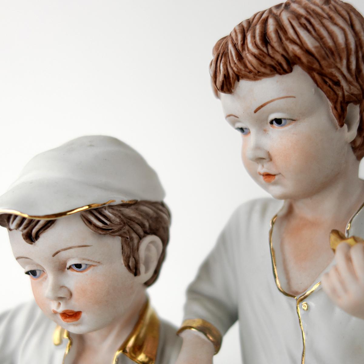 Biscuit Porcelain Statuette of Two Boys Eating a Melon with Gold-Colored Details For Sale 3