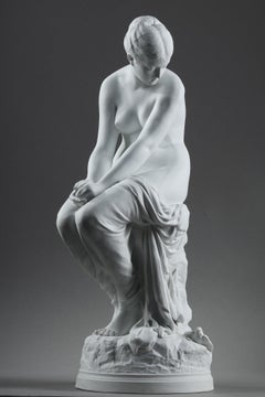 Sculpture biscuit "Bather with swallows" d'Auguste Joseph Peiffer