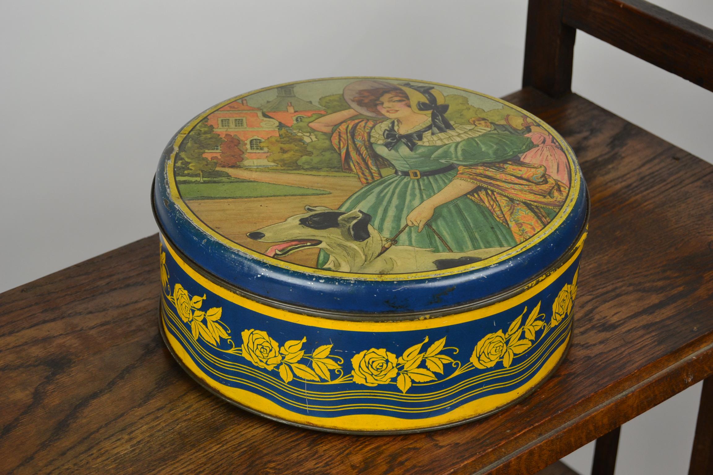 Biscuit Tin Box with Lady and Greyhound Dod, Art Deco Period 2