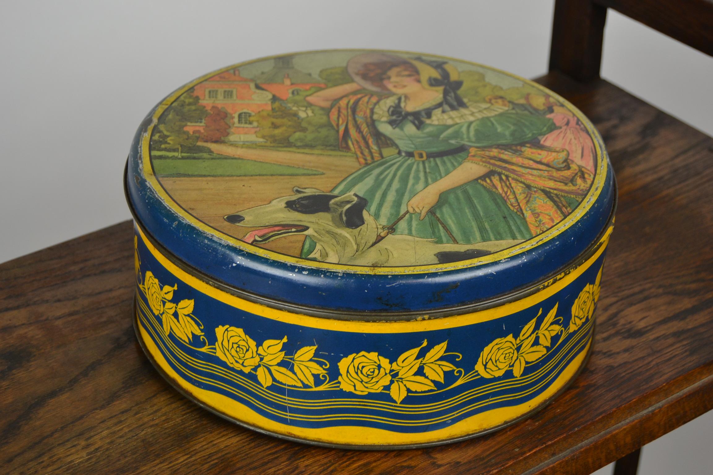 Biscuit Tin Box with Lady and Greyhound Dod, Art Deco Period 3