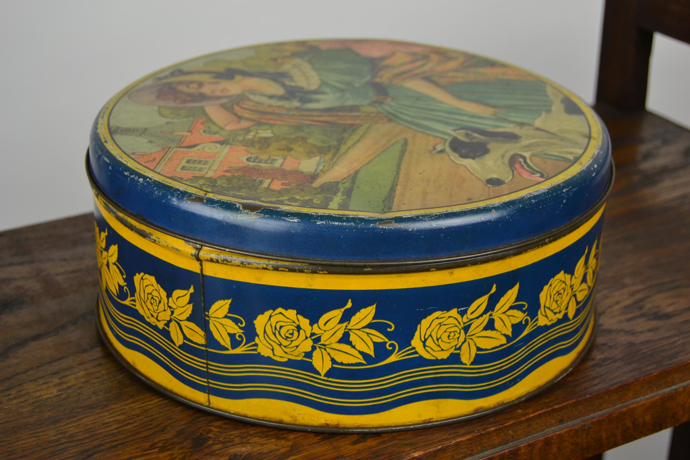 Biscuit Tin Box with Lady and Greyhound Dod, Art Deco Period 6
