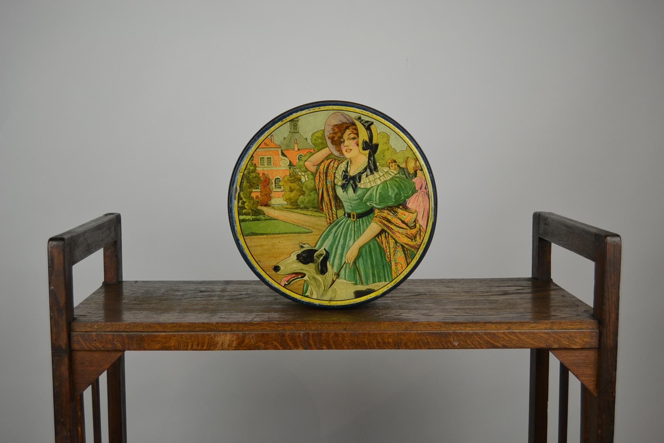 Biscuit Tin Box with Lady and Greyhound Dod, Art Deco Period 10