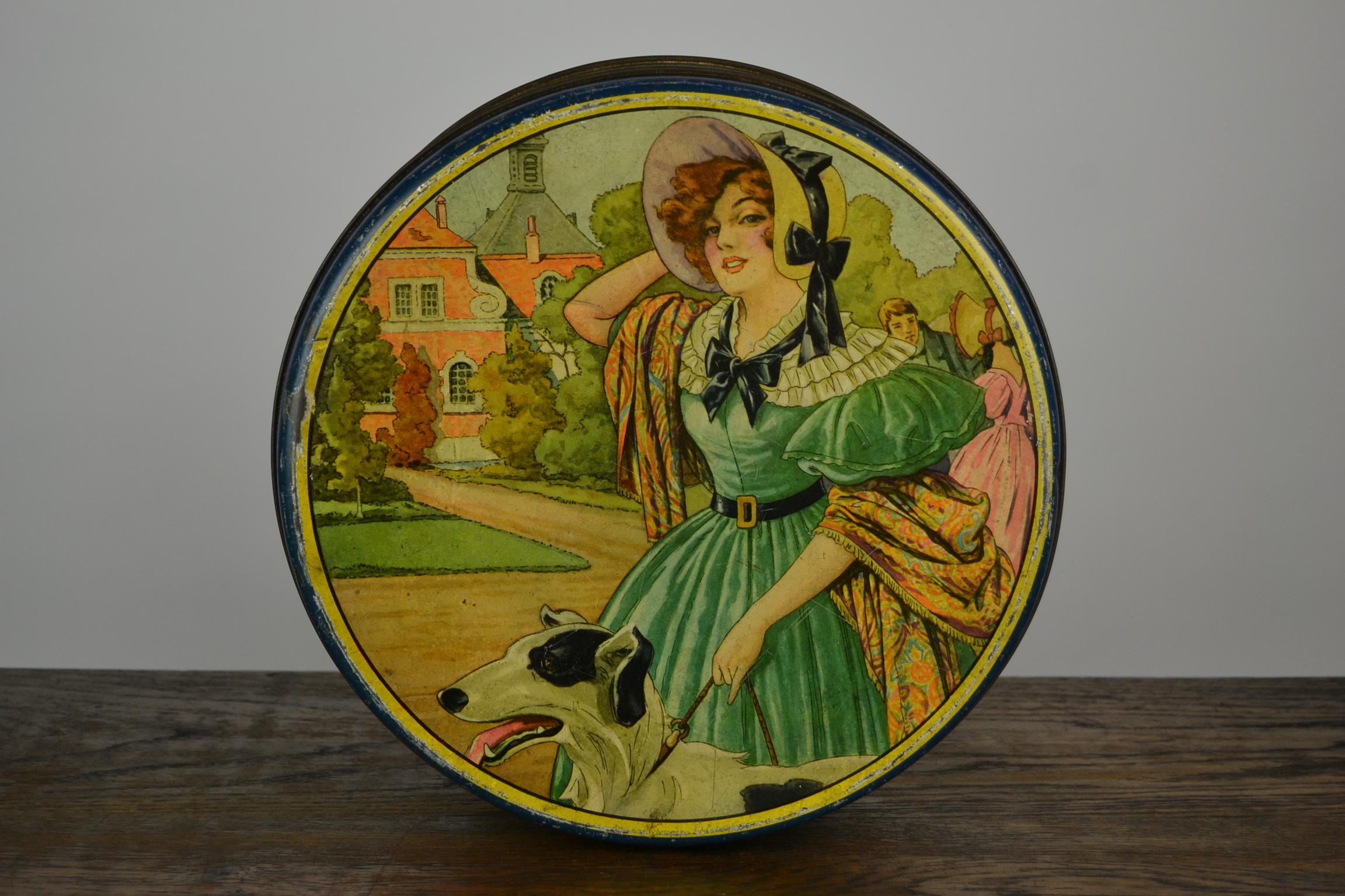 Biscuit Tin Box with Lady and Greyhound Dod, Art Deco Period 11