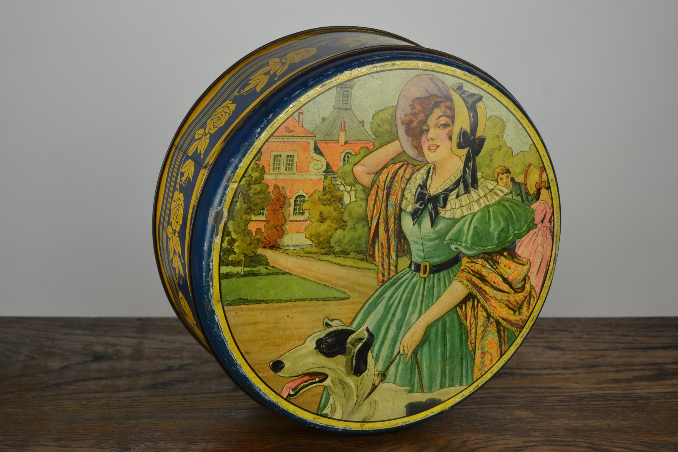 Biscuit Tin Box with Lady and Greyhound Dod, Art Deco Period 12