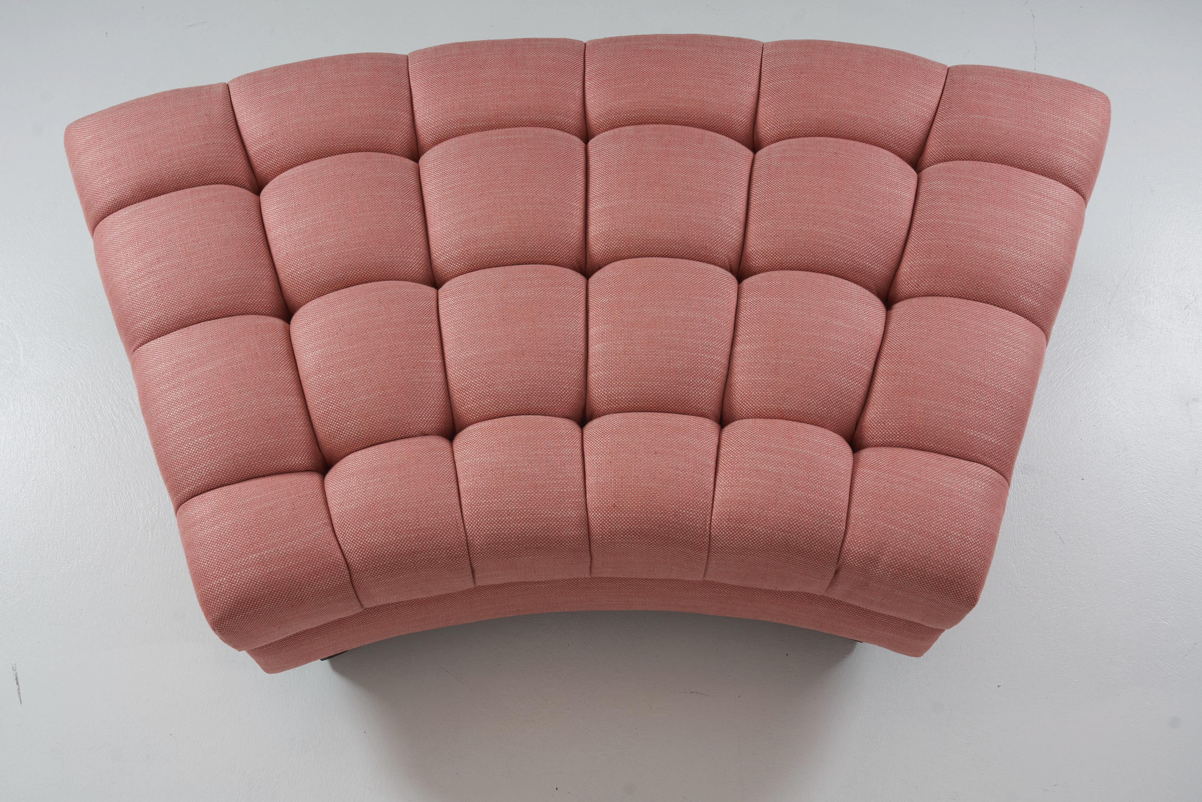 Biscuit Tufted, Guava Colored, Curved Three Piece Sectional by William Haines 3