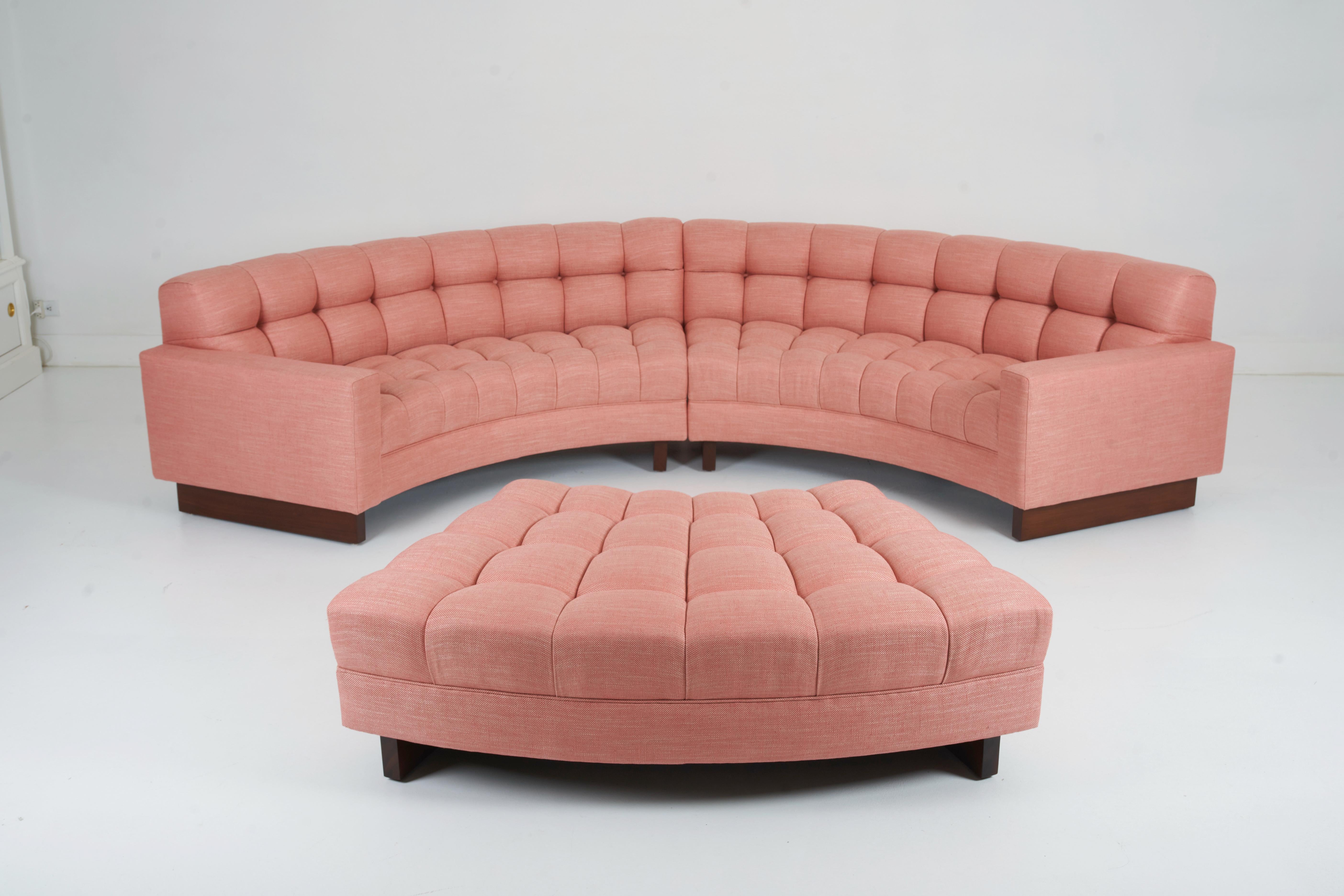 Biscuit Tufted, Guava Colored, Curved Three Piece Sectional by William Haines 4