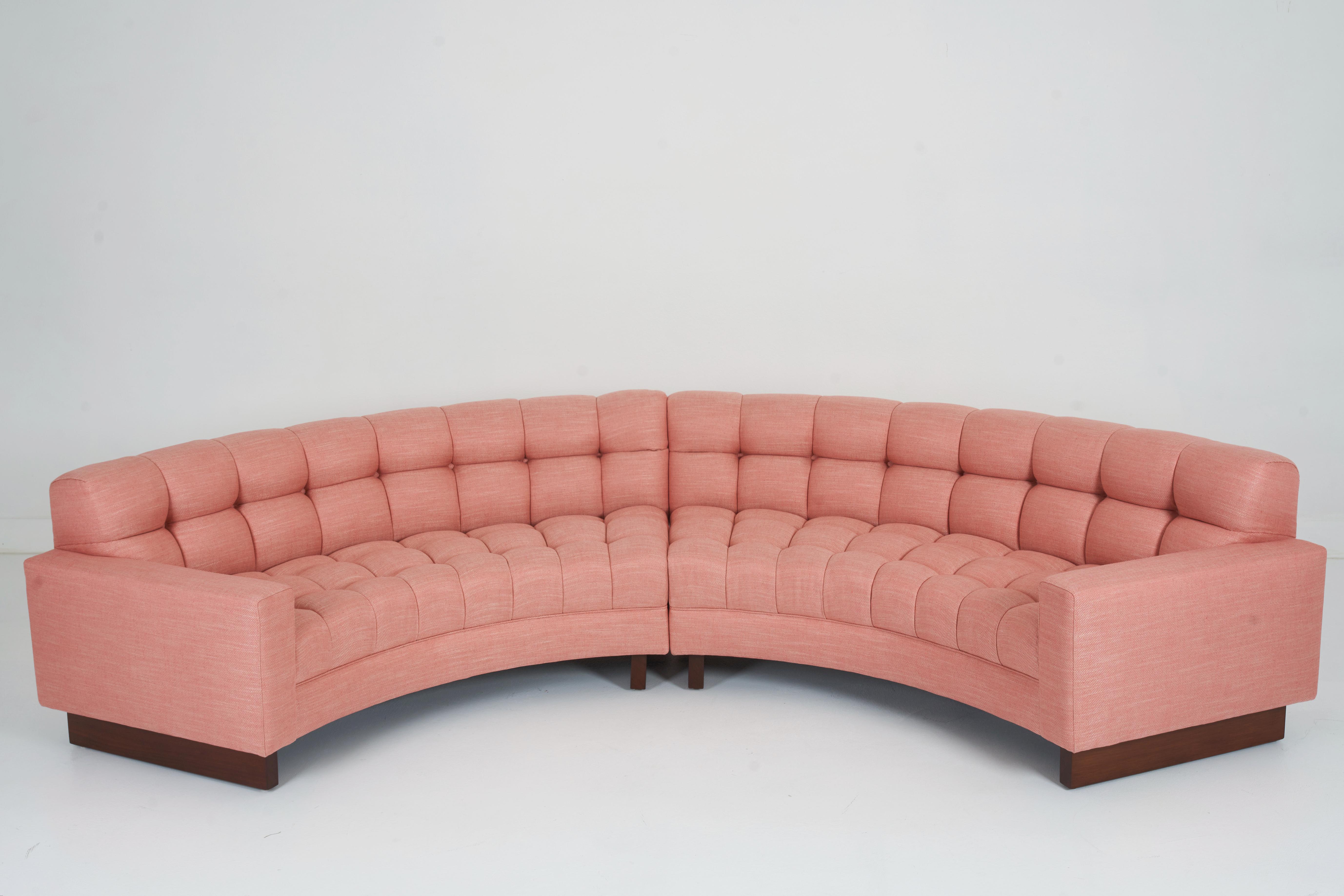 Mid-Century Modern Biscuit Tufted, Guava Colored, Curved Three Piece Sectional by William Haines