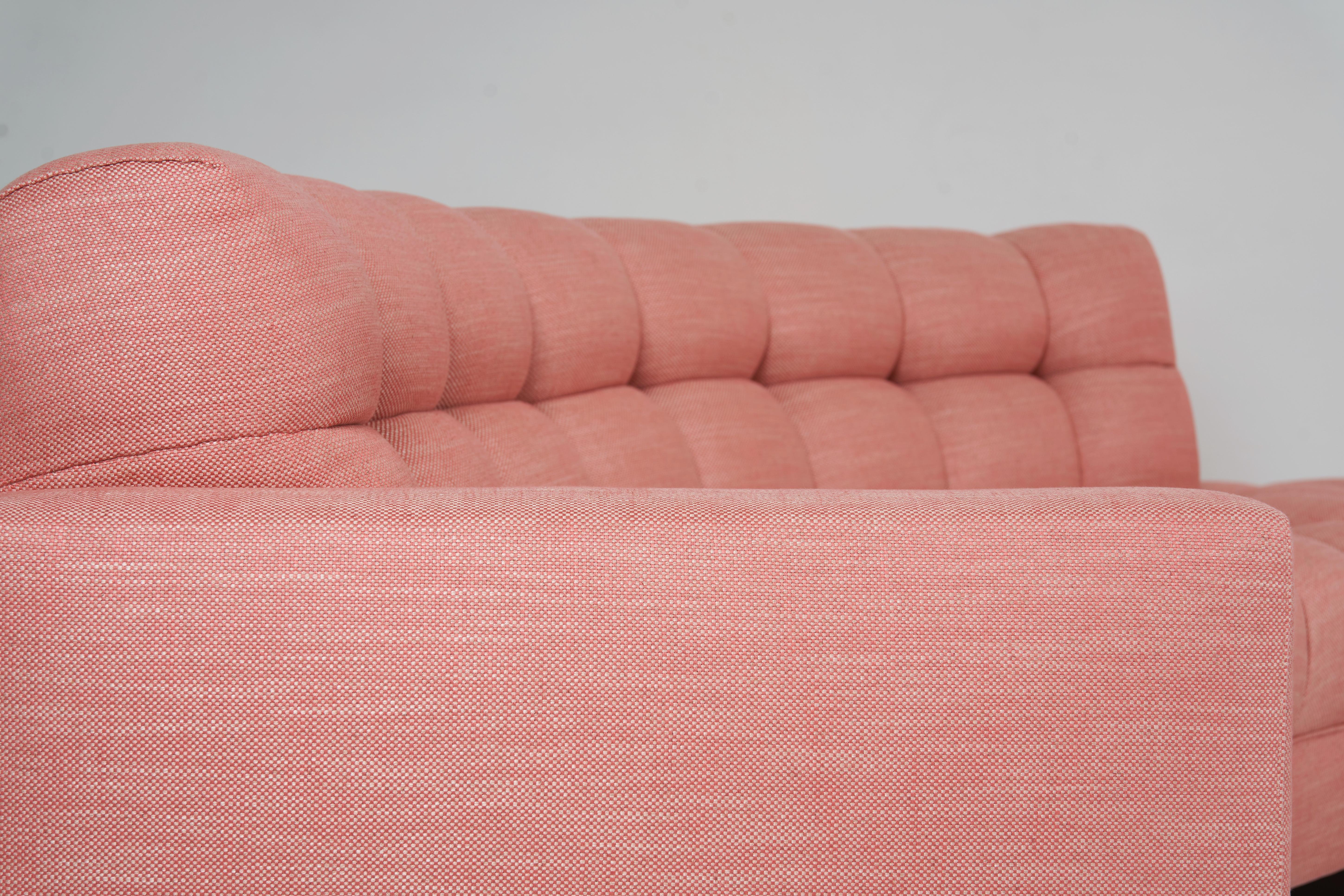 Biscuit Tufted, Guava Colored, Curved Three Piece Sectional by William Haines In Good Condition In Palm Desert, CA