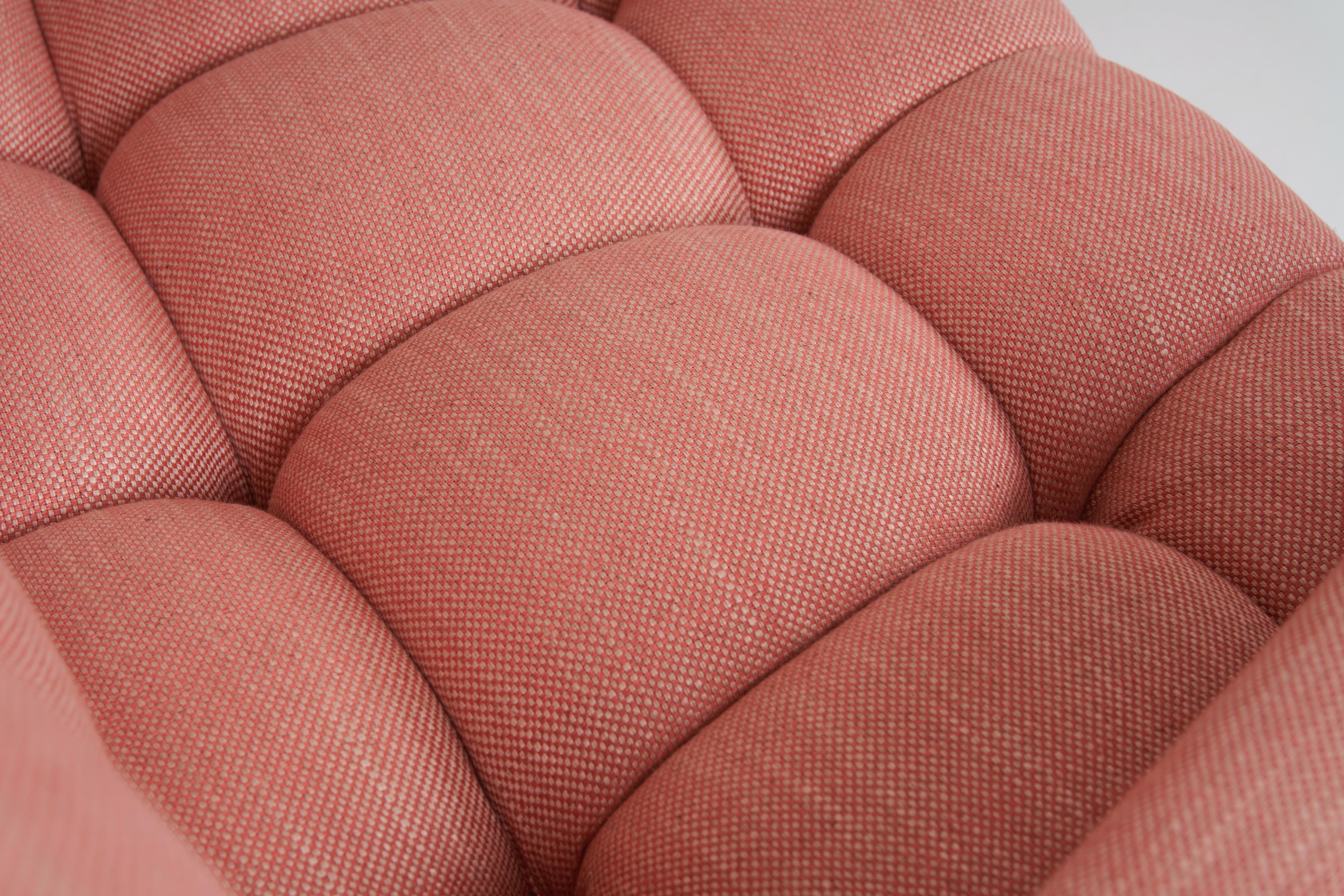 Mid-20th Century Biscuit Tufted, Guava Colored, Curved Three Piece Sectional by William Haines