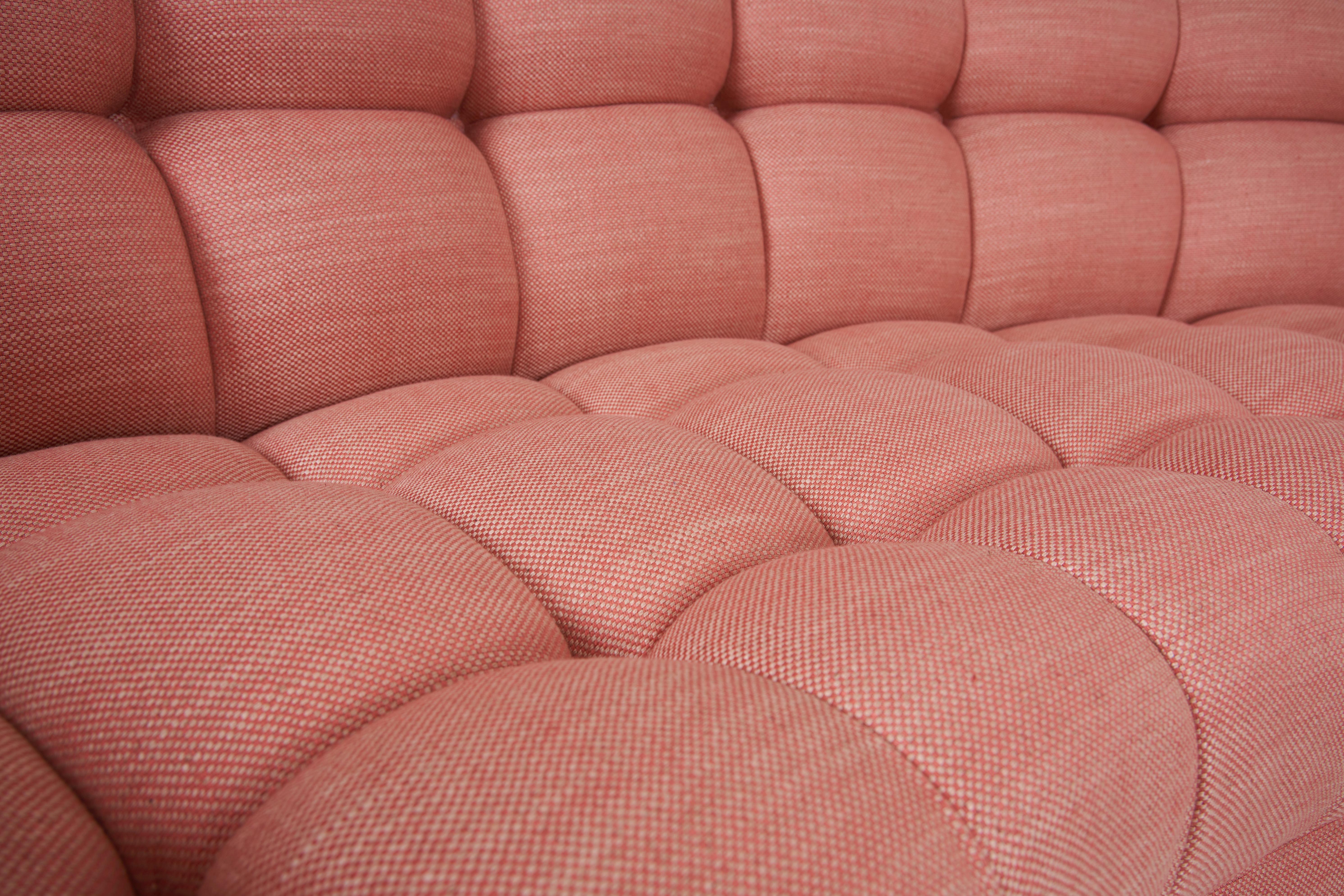Fabric Biscuit Tufted, Guava Colored, Curved Three Piece Sectional by William Haines