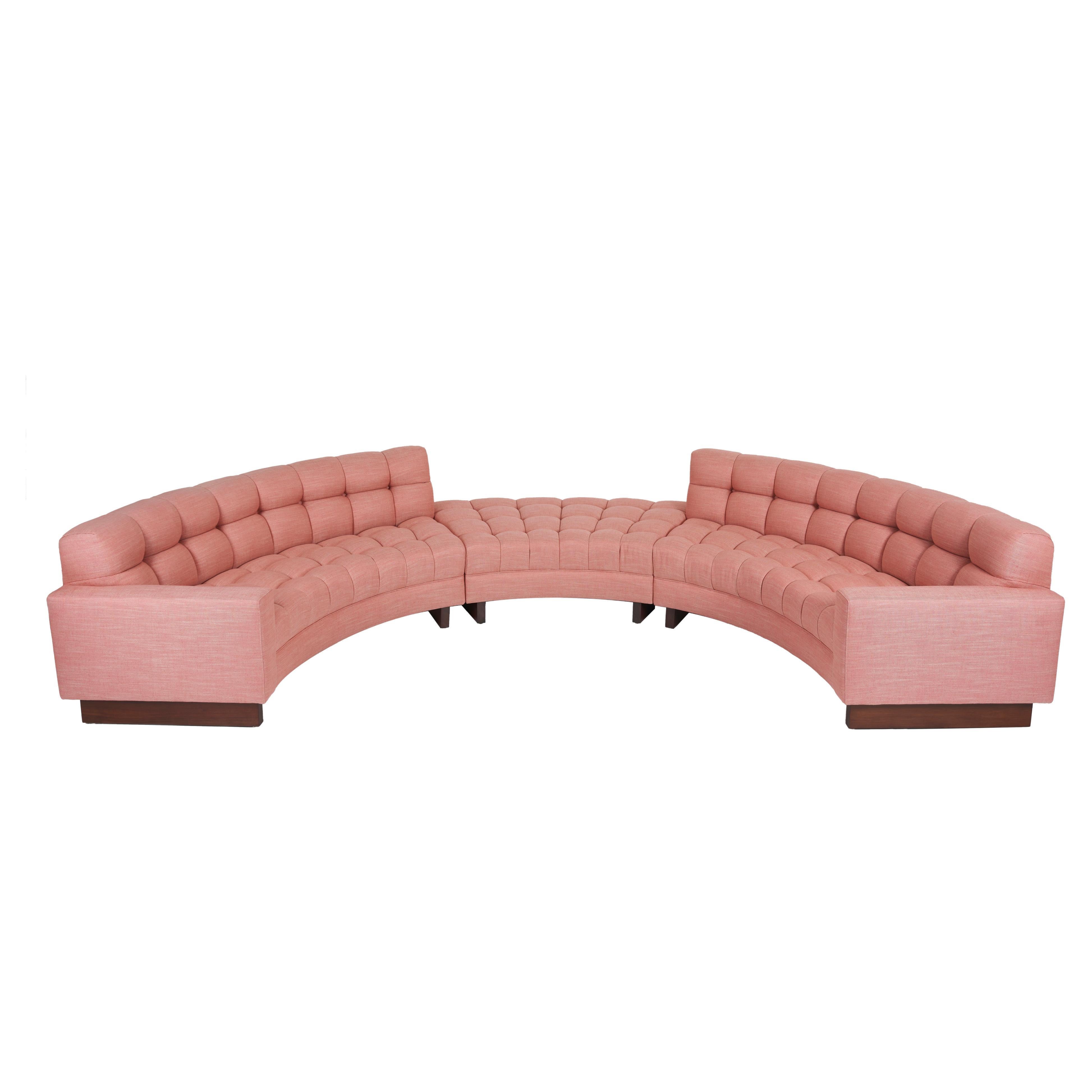 Biscuit Tufted, Guava Colored, Curved Three Piece Sectional by William Haines