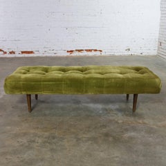 Biscuit Tufted Upholstered Midcentury Hollywood Regency Bench