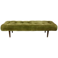 Retro Biscuit Tufted Upholstered Midcentury Hollywood Regency Bench