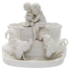 Biscuit Vase "Children Looking at Roosters", Germany by Goebel and Hummel, 1930s