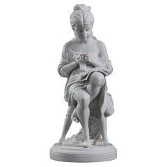 Antique Biscuit "Young girl knitting" from the Scheibe-Alsbach