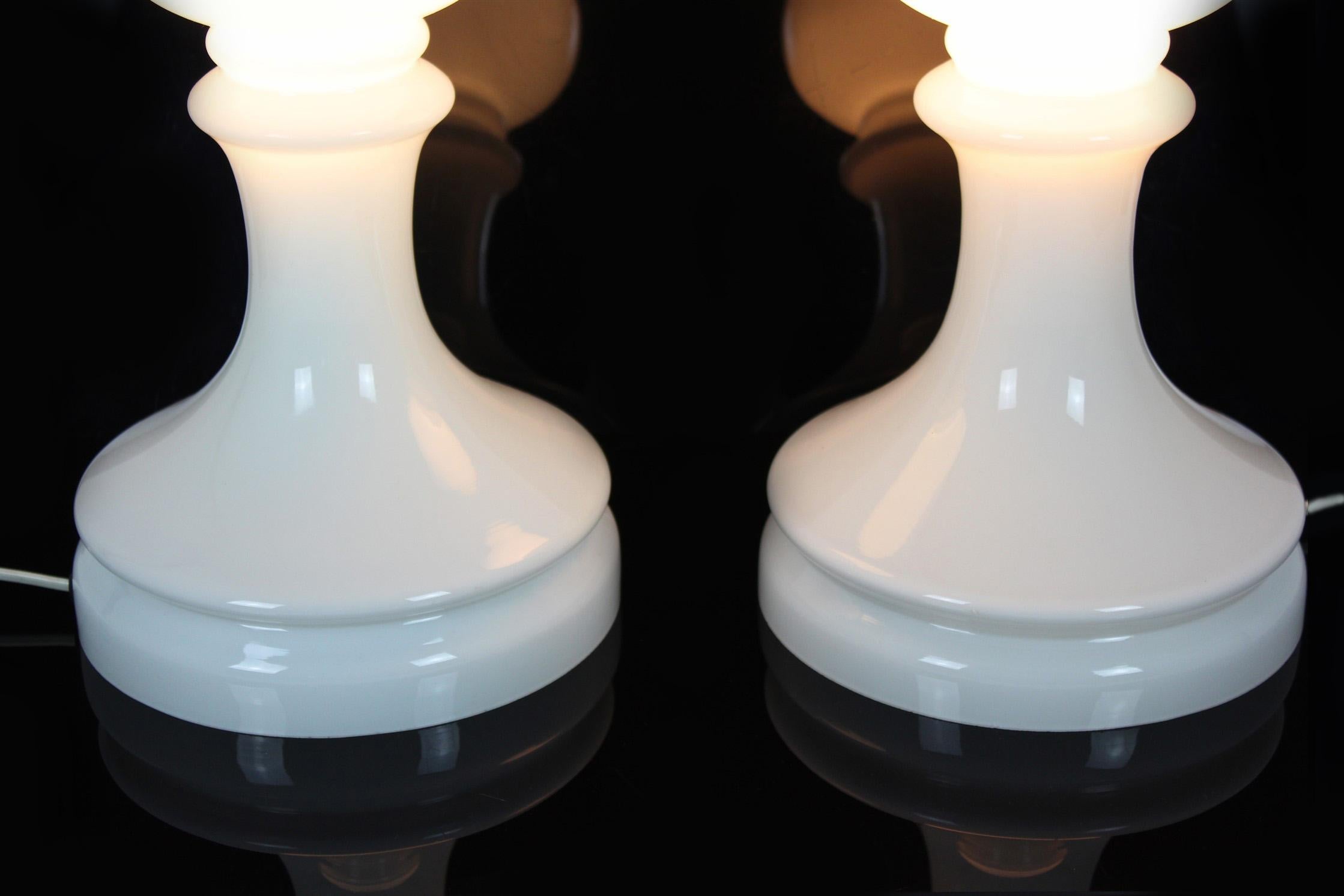 Bishop Chess Glass Lamps by Ivan Jakes for Osvětlovací Sklo, 1970s, Set of Two In Good Condition In Żory, PL
