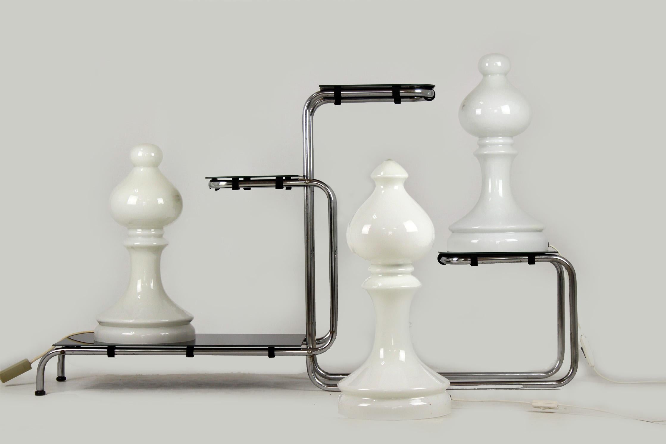 Bishop Chess Glass Lamps by Ivan Jakes for Osvětlovací Sklo, 1970s, Set of Two 1