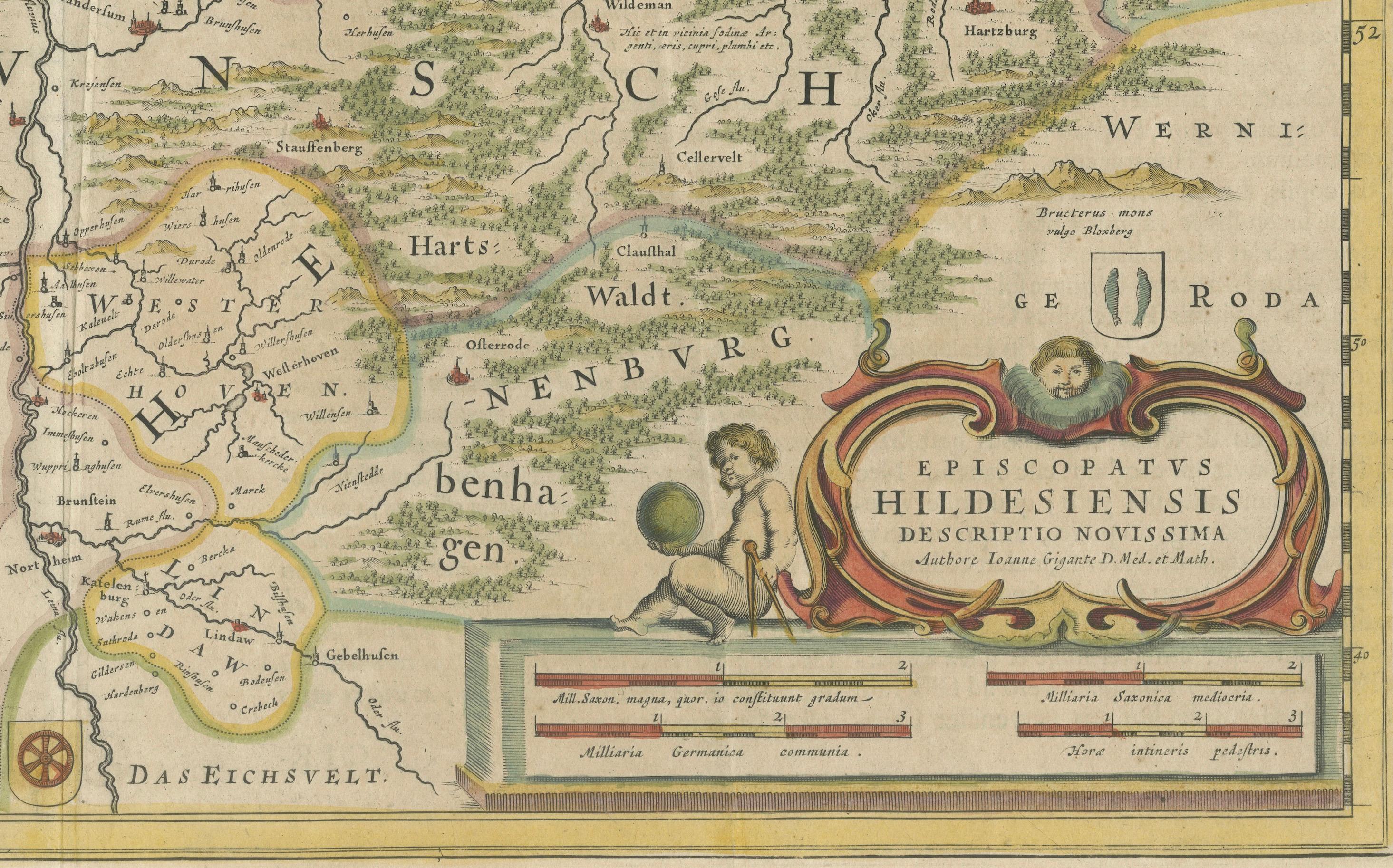 Milieu du XVIIe siècle Carte évêque de Hildesheim dans le nord de l'Allemagne par Willem et Joan Blaeu, 1645 en vente