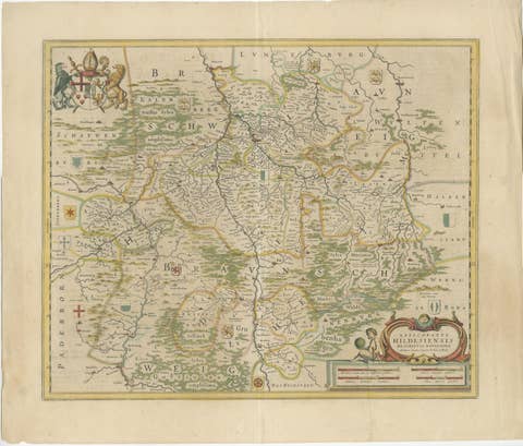 Bishopric of Hildesheim Map in Northern Germany by Willem & Joan Blaeu, 1645