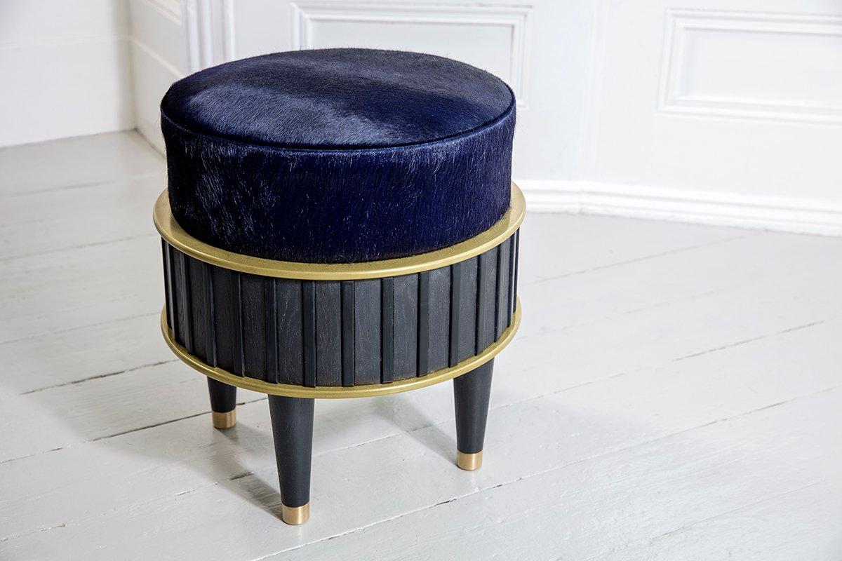 Organic Modern Bisi Stool in Oak Corian Brass and Leather by Felice James For Sale