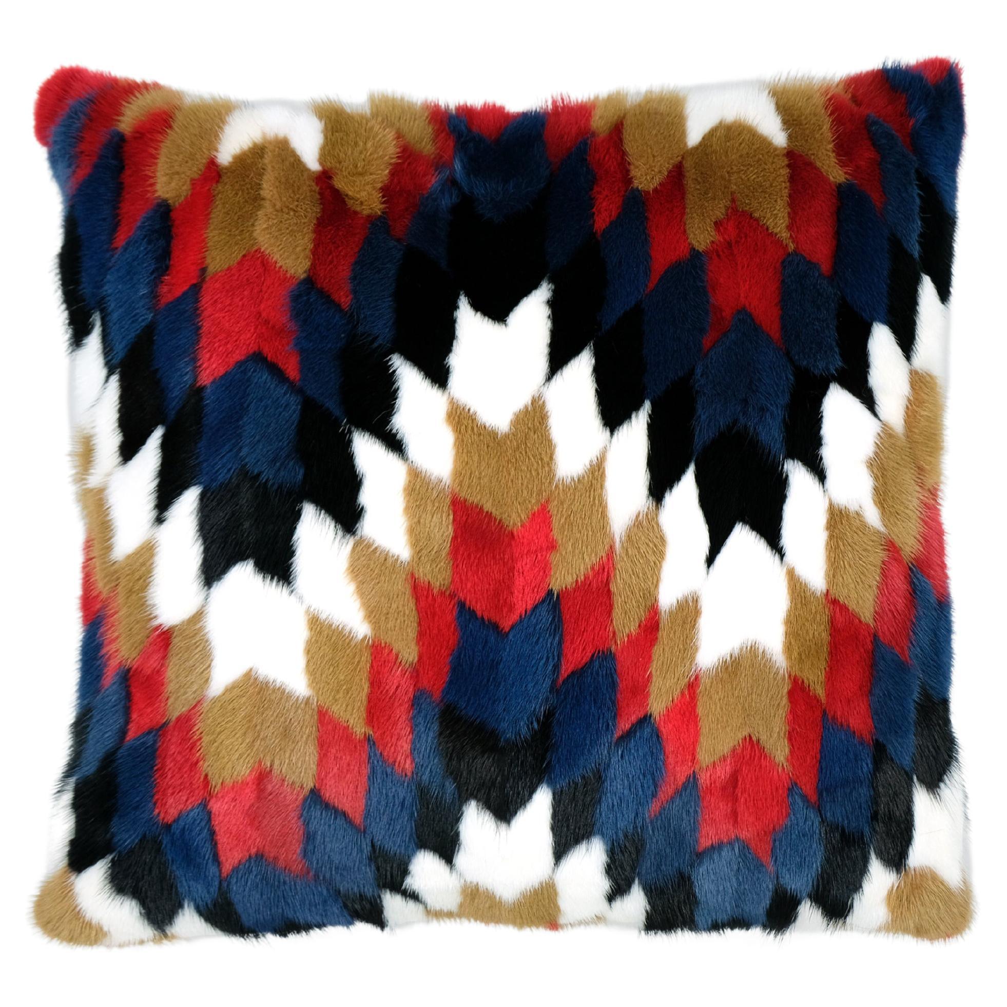 Mink Multicolor Patchwork Cushion with Cotton / Down Feather Insert