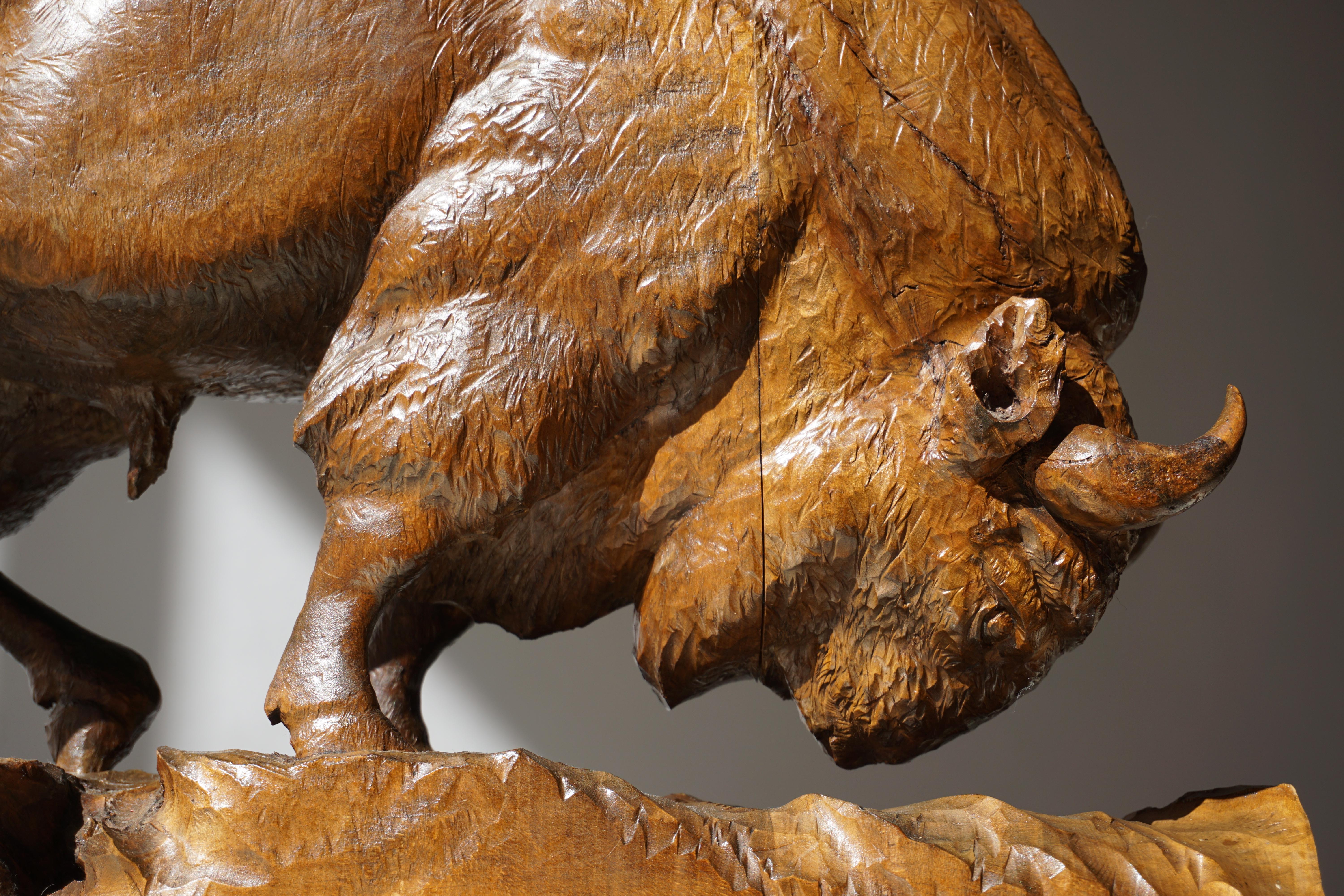 Bison Sculpture in Wood 2