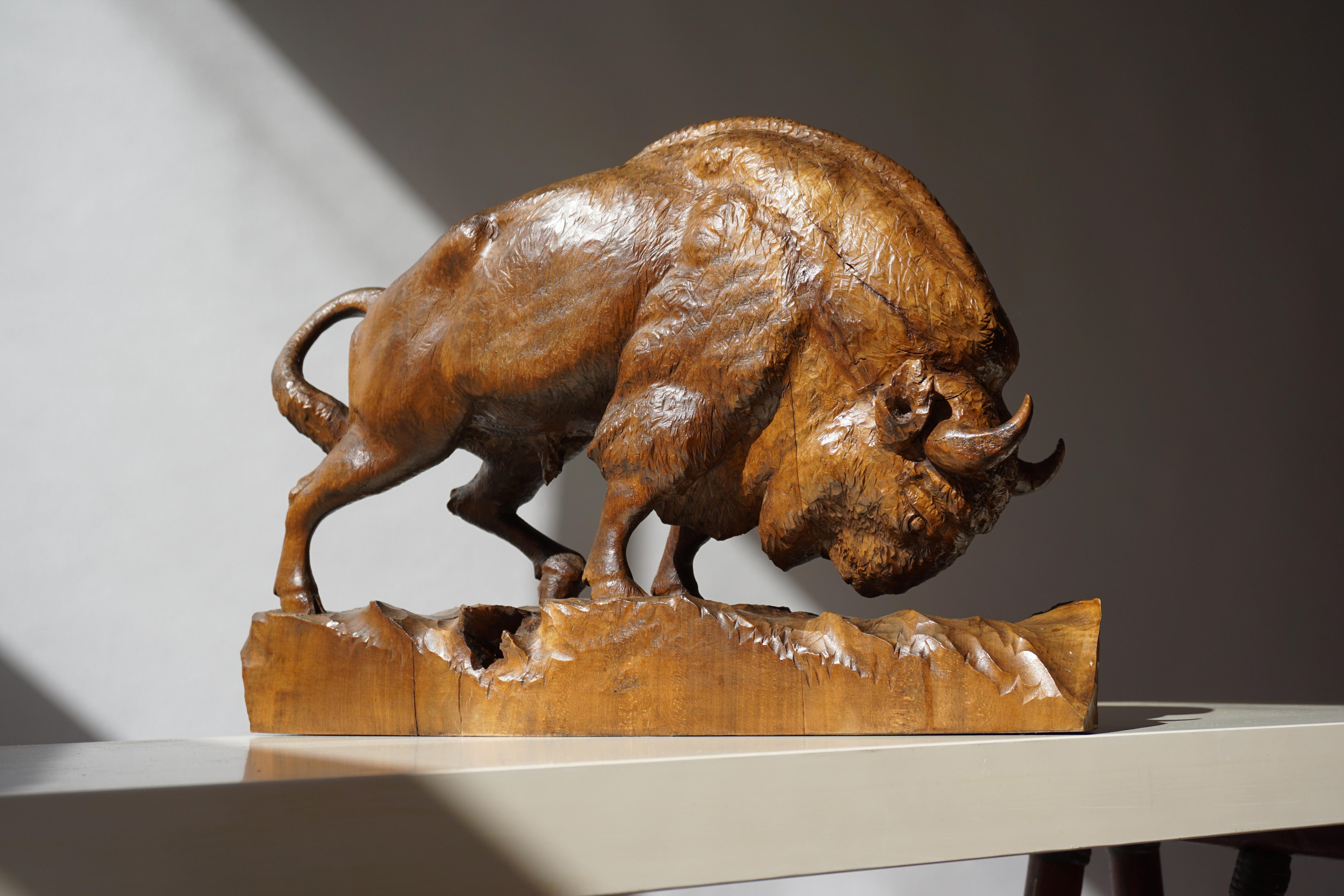 Bison Sculpture in Wood 4