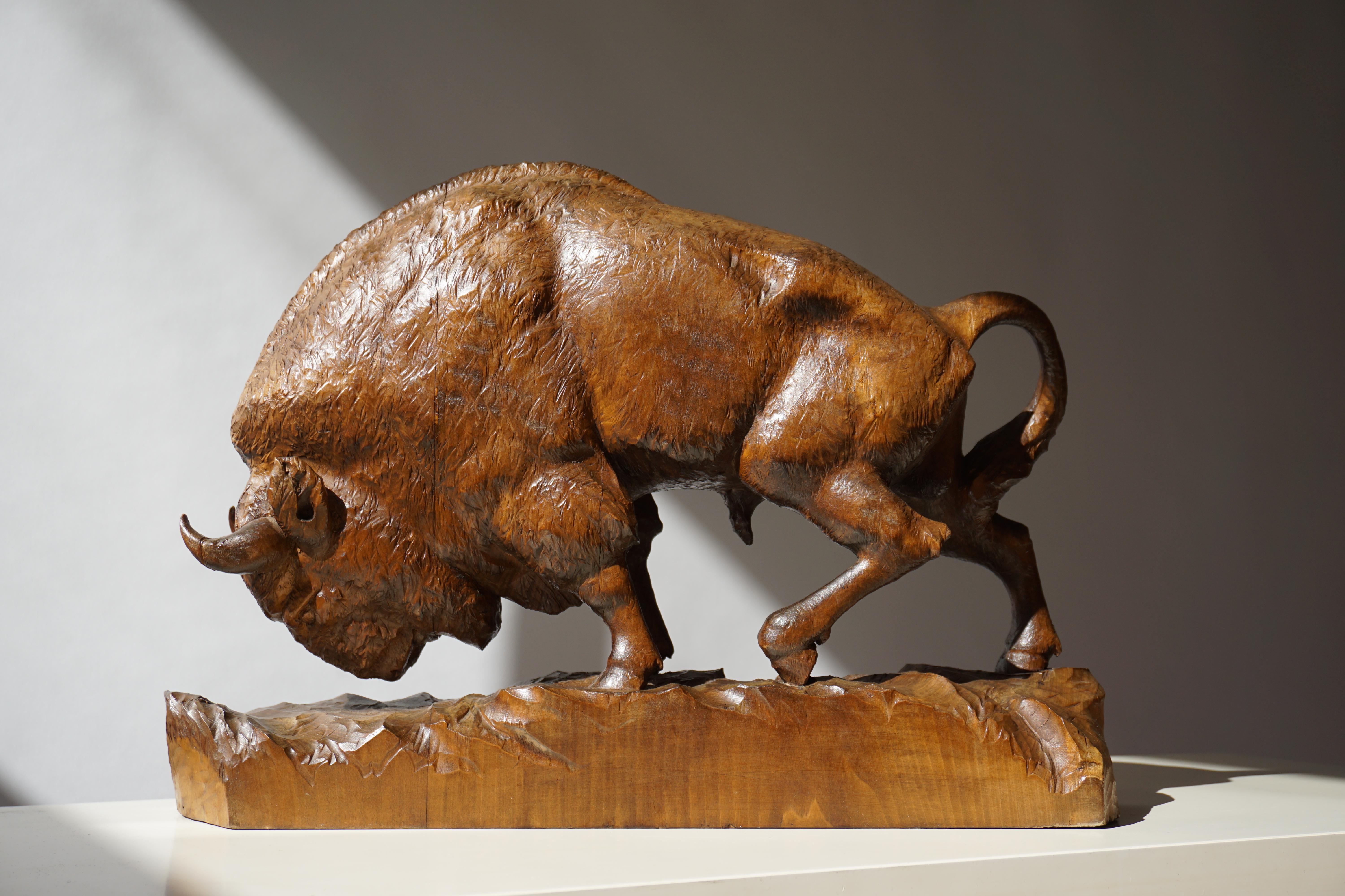 bison wood carving
