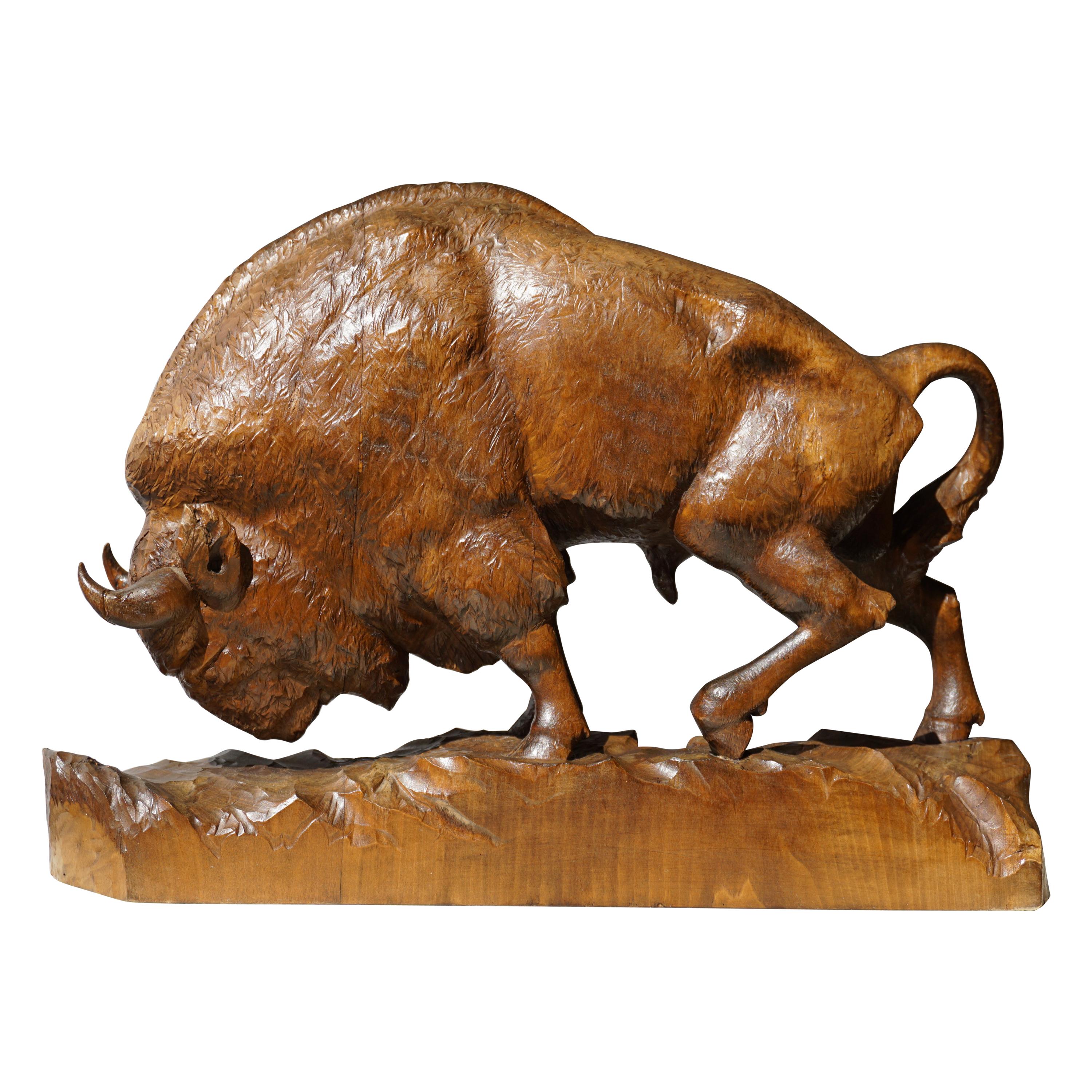 Bison Sculpture in Wood