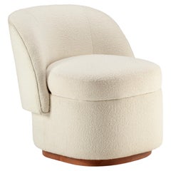 Mid Century Modern Bisou Armchair with Bouclé Off-White Upholstery, Wood base