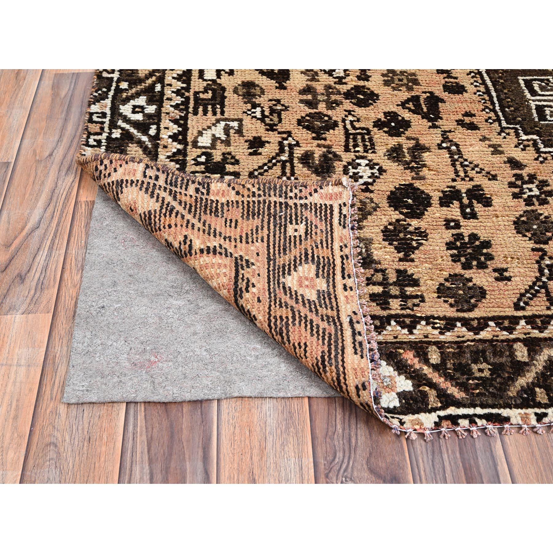 Hand-Knotted Bisque Brown Hand Knotted Old Persian Shiraz Wool Cropped Thin Clean Look Rug For Sale