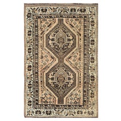 Bisque Brown Vintage Persian Shiraz Worn Down Pure Wool Hand Knotted Rug