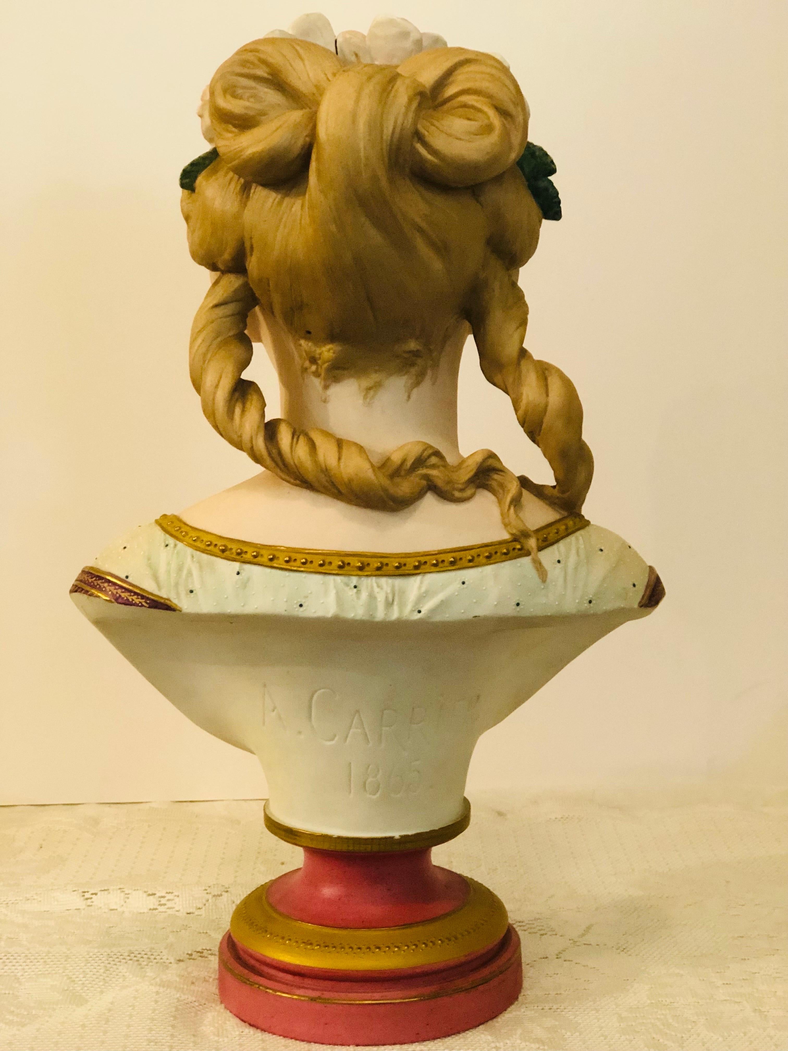 Bisque Bust of Lovely Lady Signed A. Carrier Belleuse on Marble Base Dated 1865 3