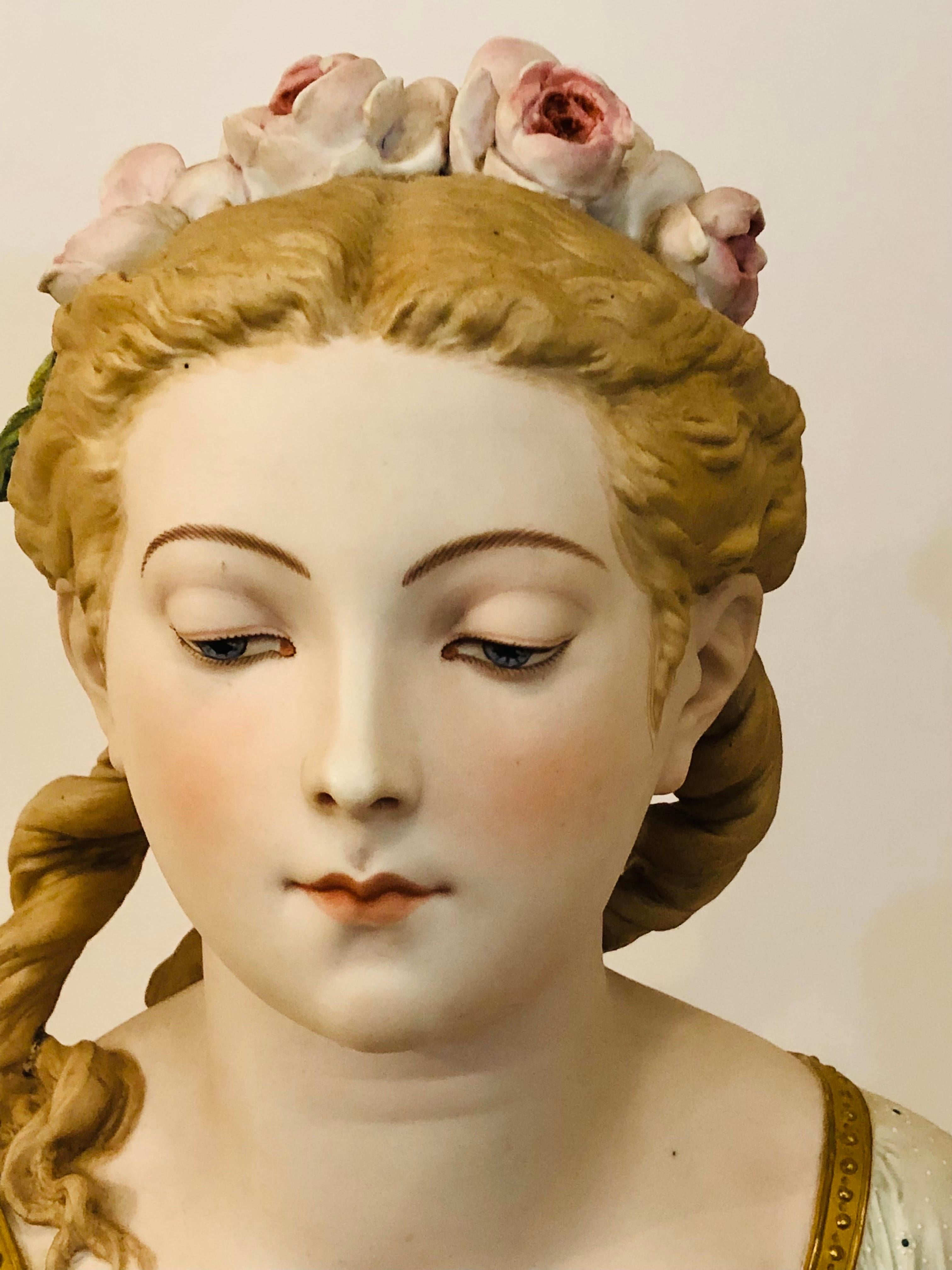 Bisque Bust of Lovely Lady Signed A. Carrier Belleuse on Marble Base Dated 1865 8