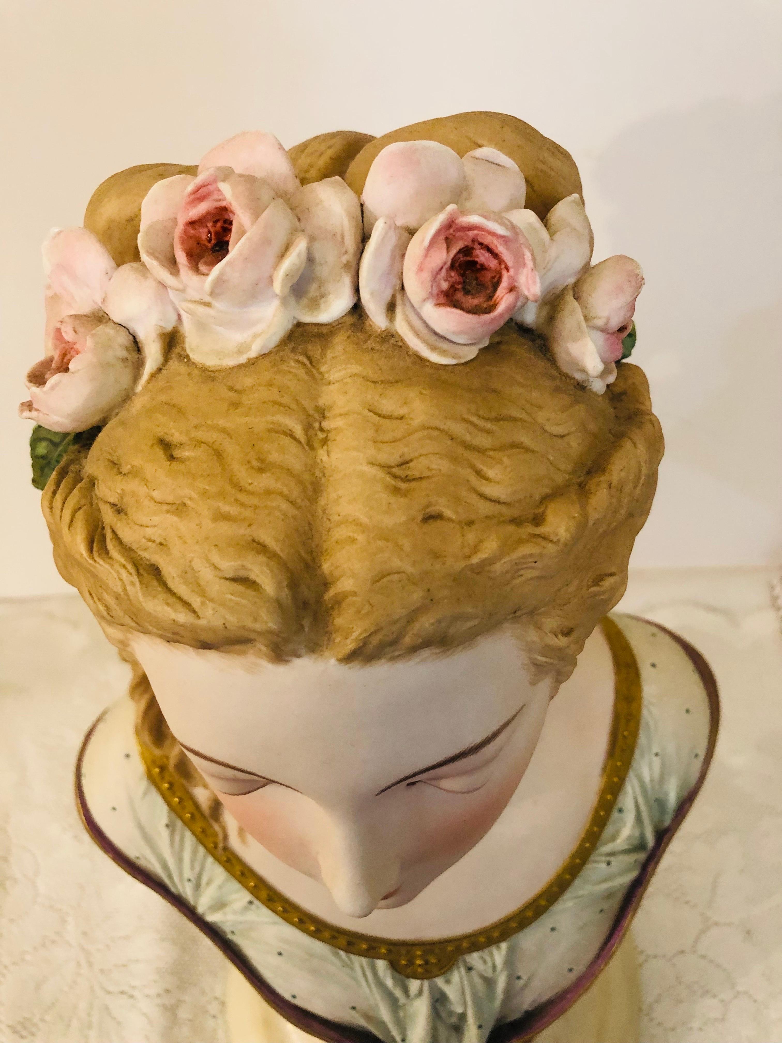 Porcelain Bisque Bust of Lovely Lady Signed A. Carrier Belleuse on Marble Base Dated 1865
