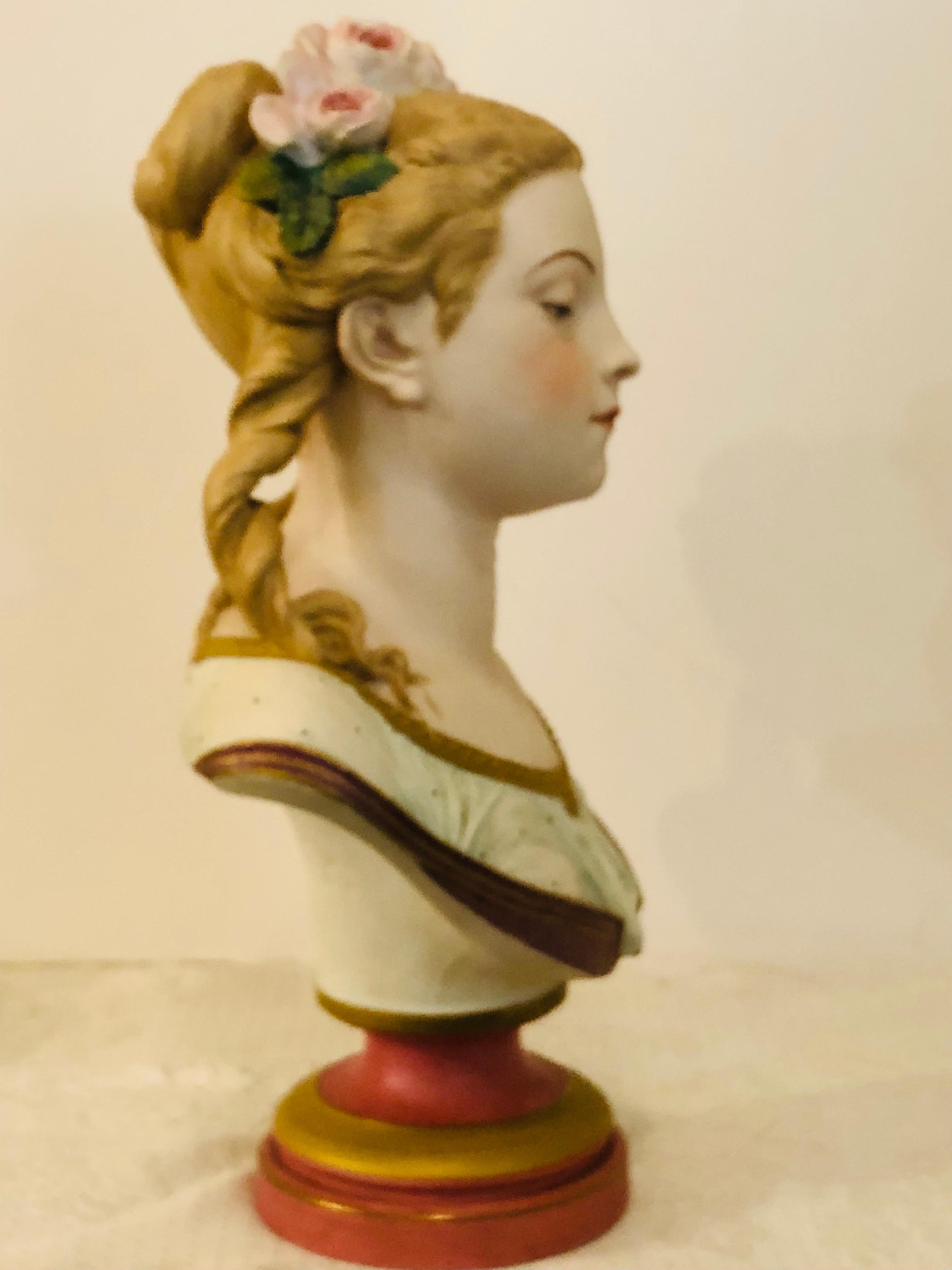 Bisque Bust of Lovely Lady Signed A. Carrier Belleuse on Marble Base Dated 1865 1