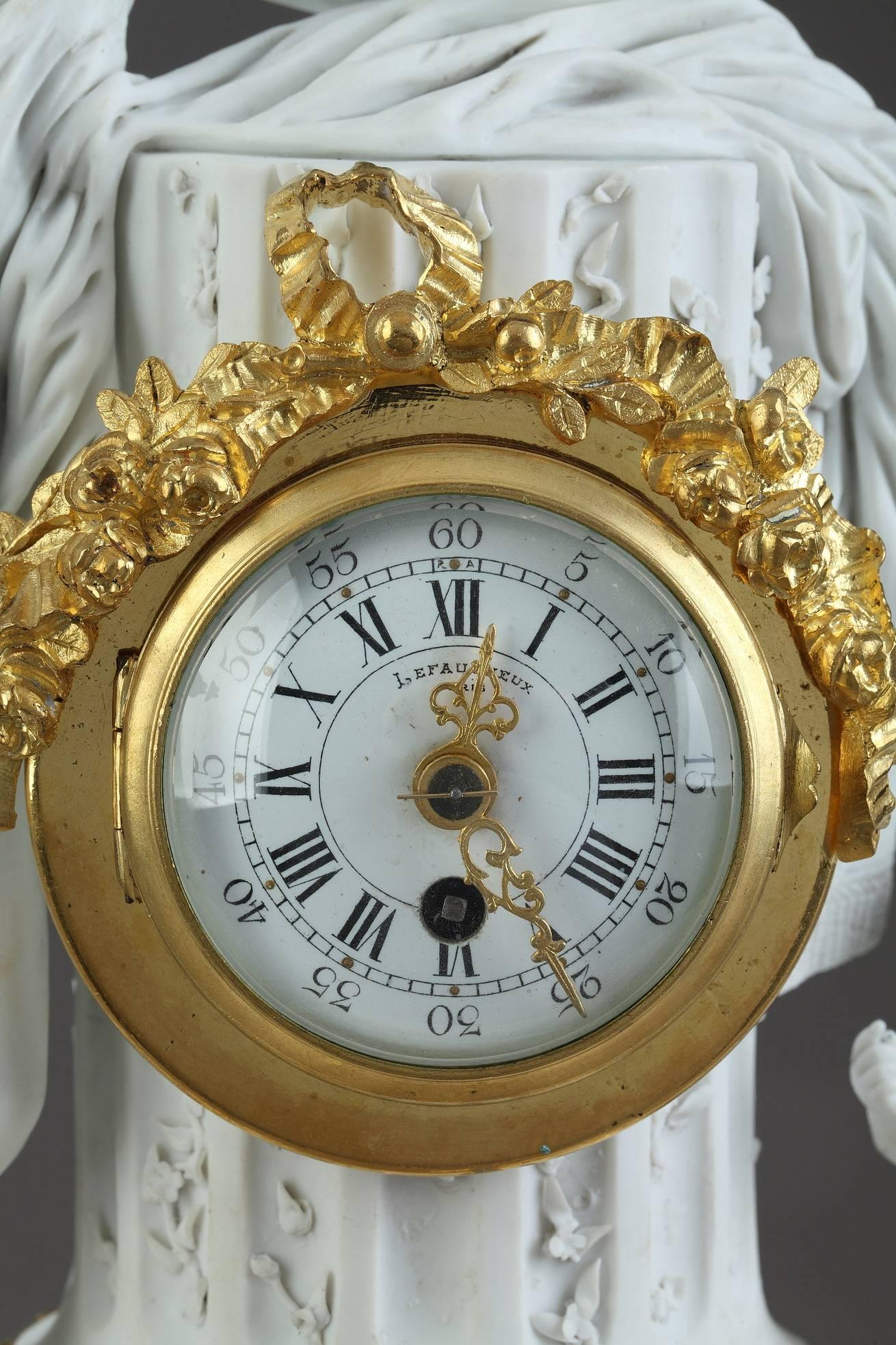 Gilt Bisque Clock in Louis XVI Style Signed Huppe and Lefauche Paris