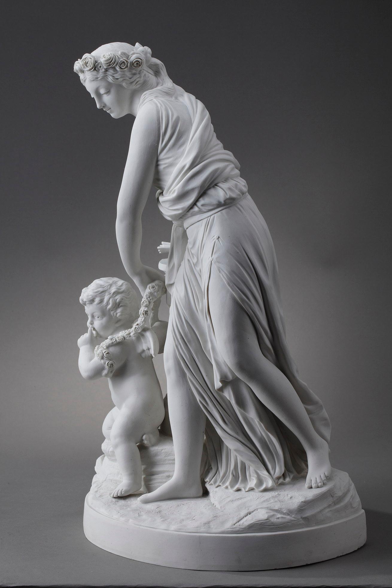 Début du 20ème siècle Bisque « Cupid Disarmed by a Vestal » d'après Louis-Simon Boizot en vente