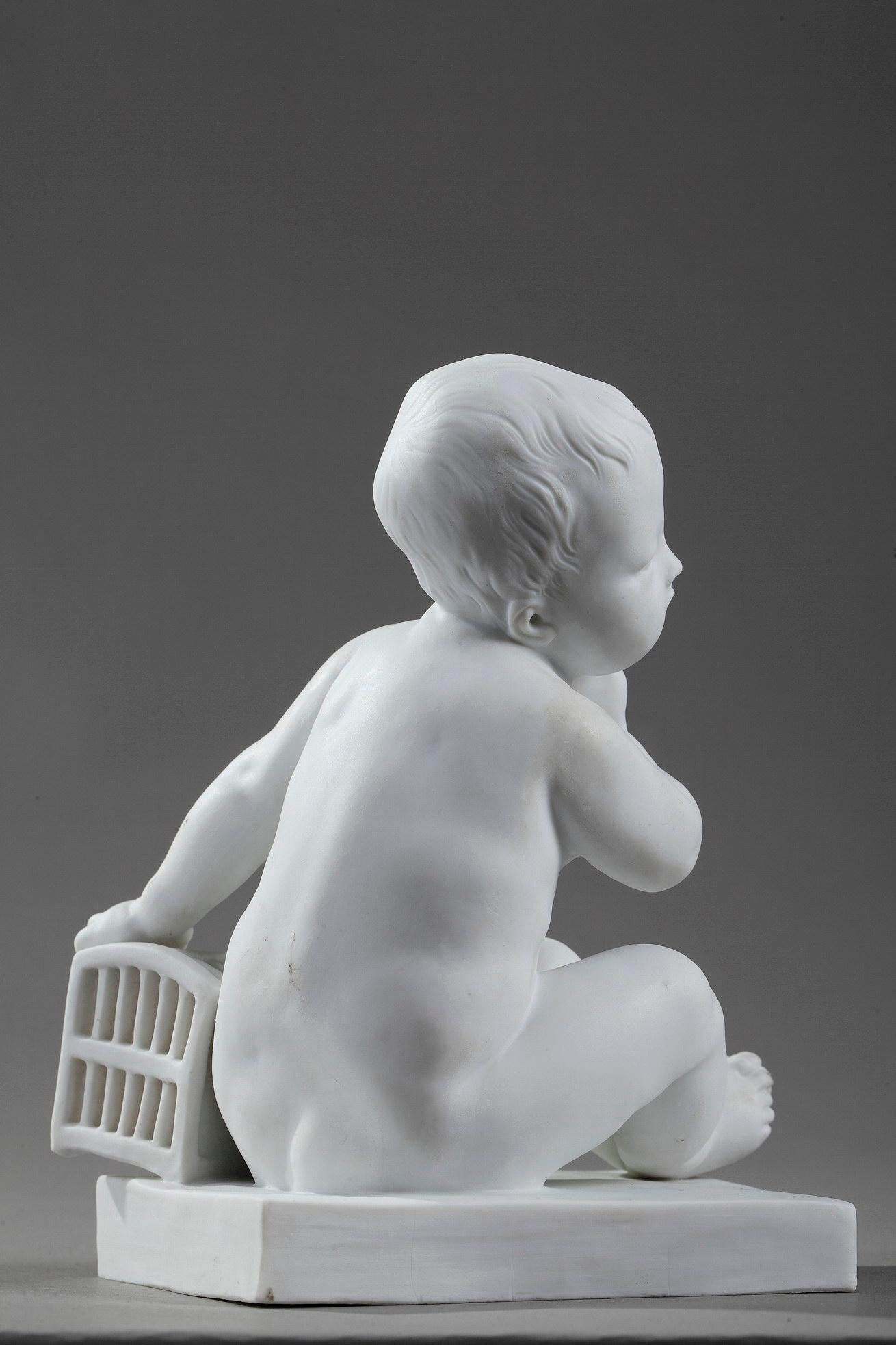 Bisque Figurines Child with Bird Cage and Girl with a Bird after Pigalle 8