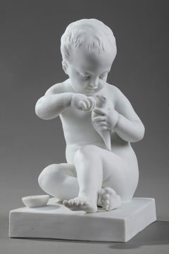 Bisque Figurines Child with Bird Cage and Girl with a Bird after Pigalle