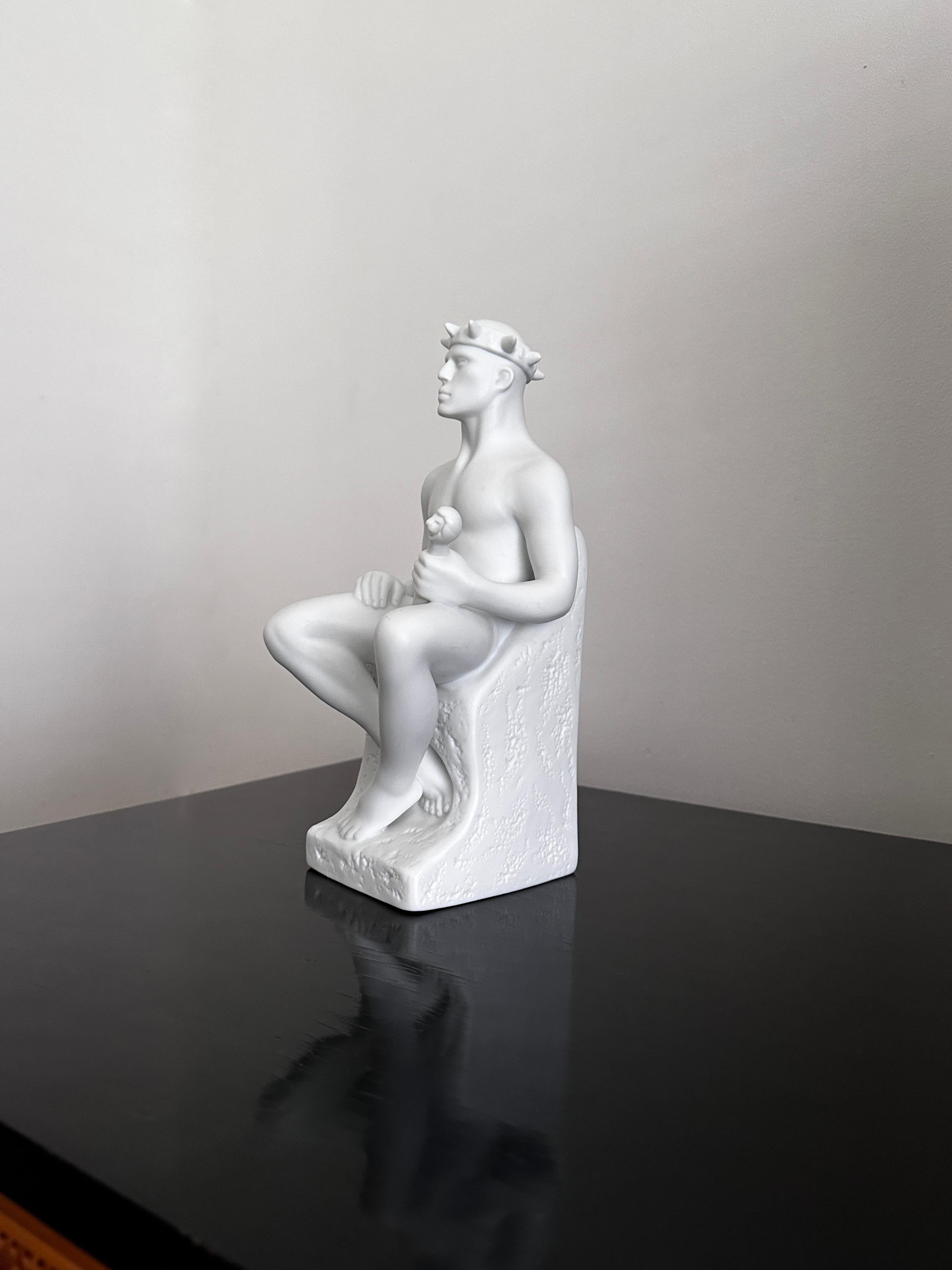 Classical Greek Bisque Leo Statute By Pia Langelund For Royal Copenhagen For Sale
